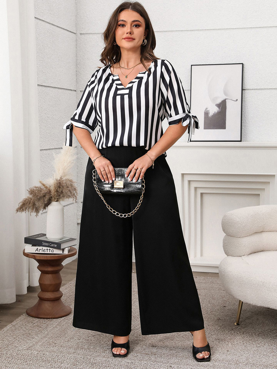 StyleCast Curve Women Striped Top and Palazzo Co-Ords