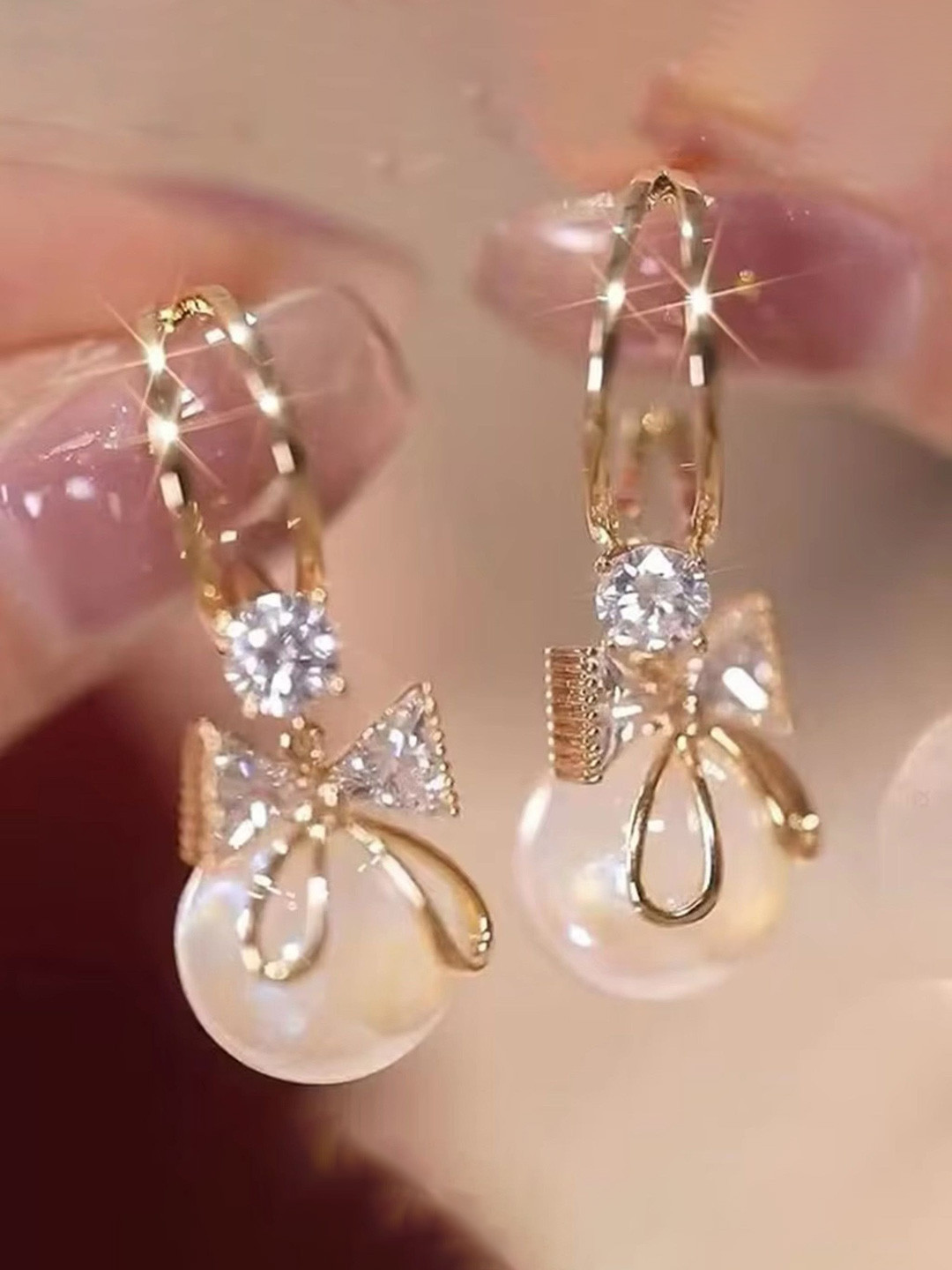 SKORPIO Artificial Stones Studded & Beaded Spherical Shaped Drop Earrings