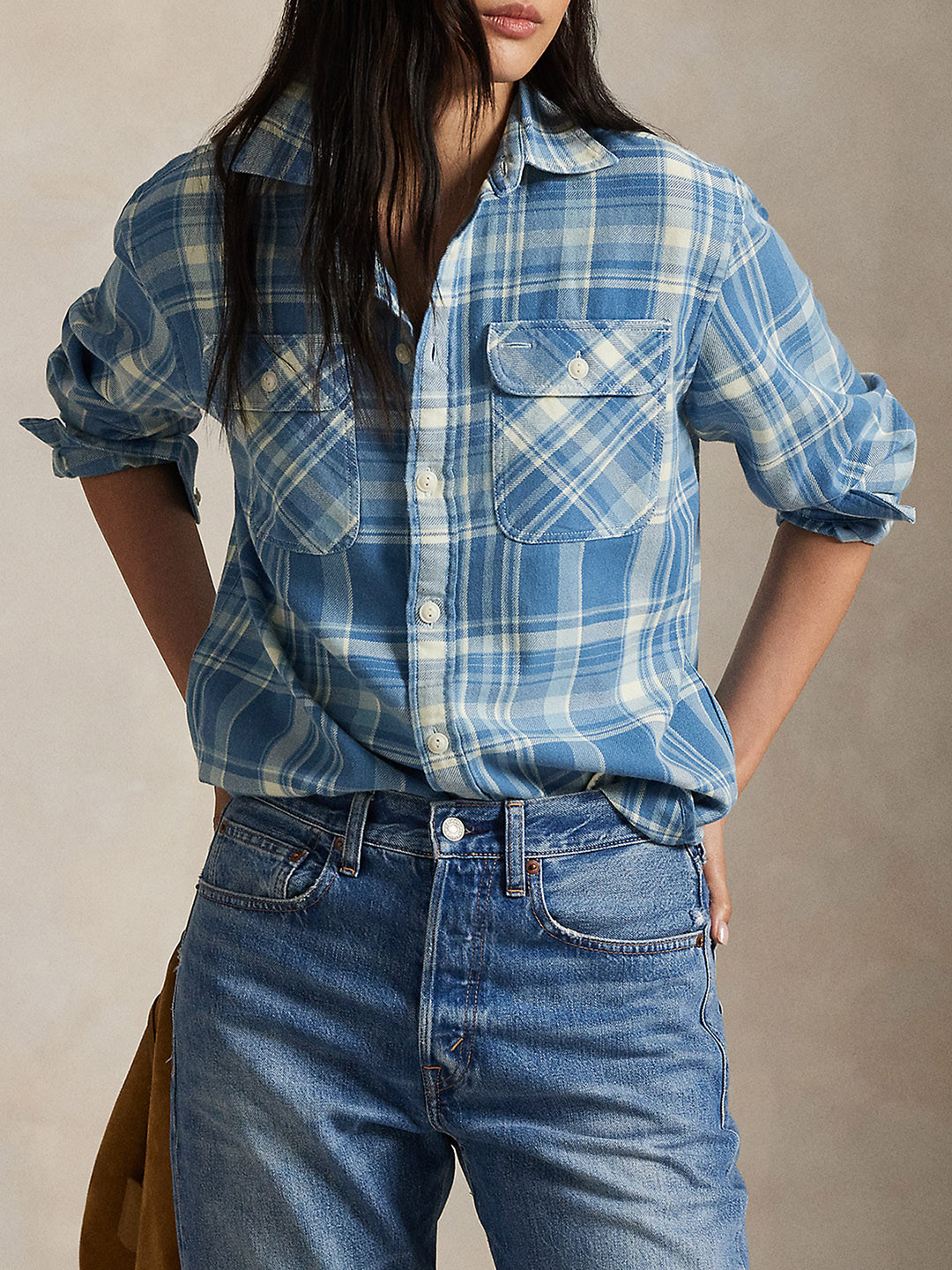 Polo Ralph Lauren Women Checked Oversized Cotton Shirt