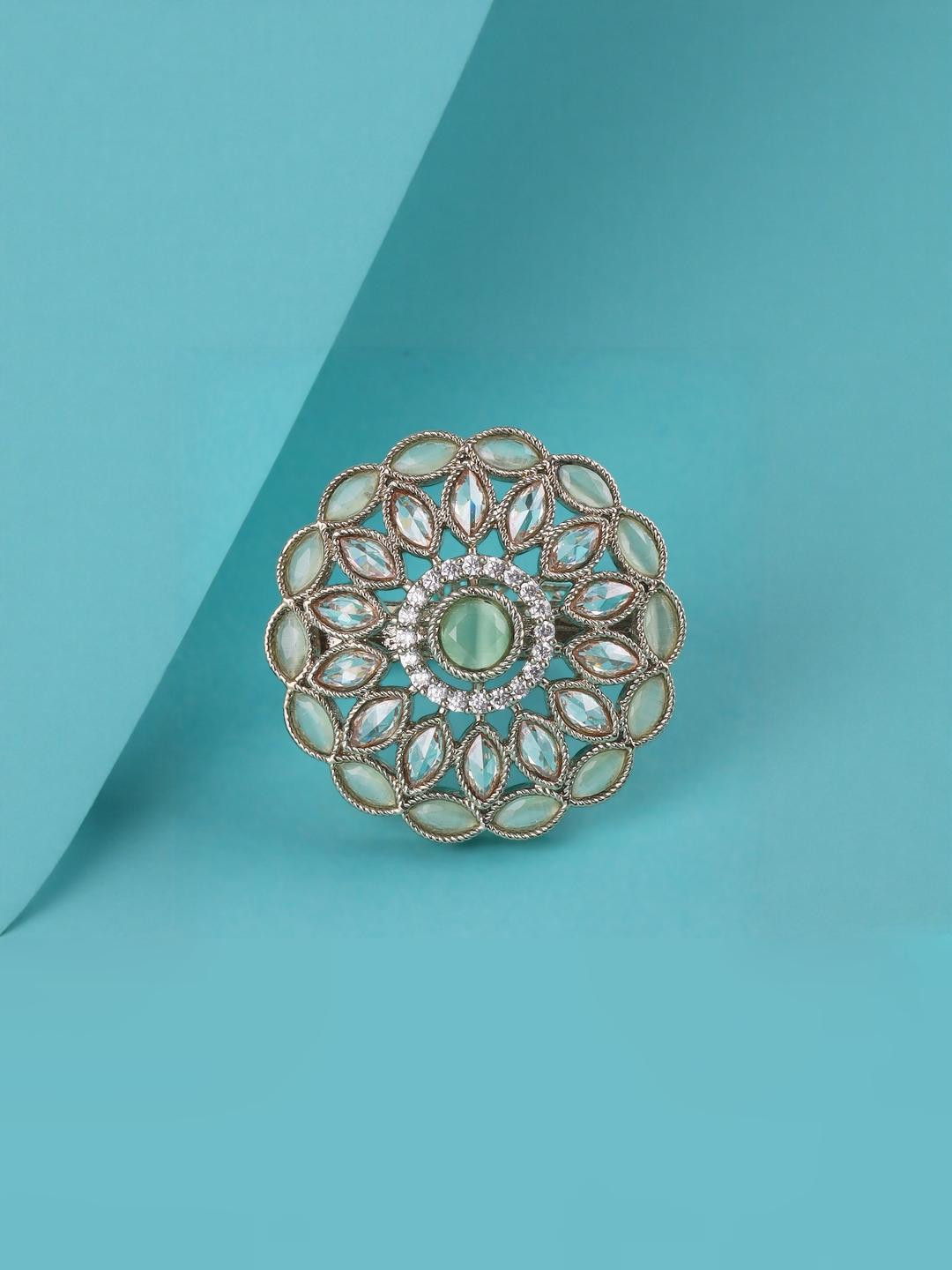 Saloni Fashion Jewellery Round and Oval Shape Gold Plated Adjustable Ring