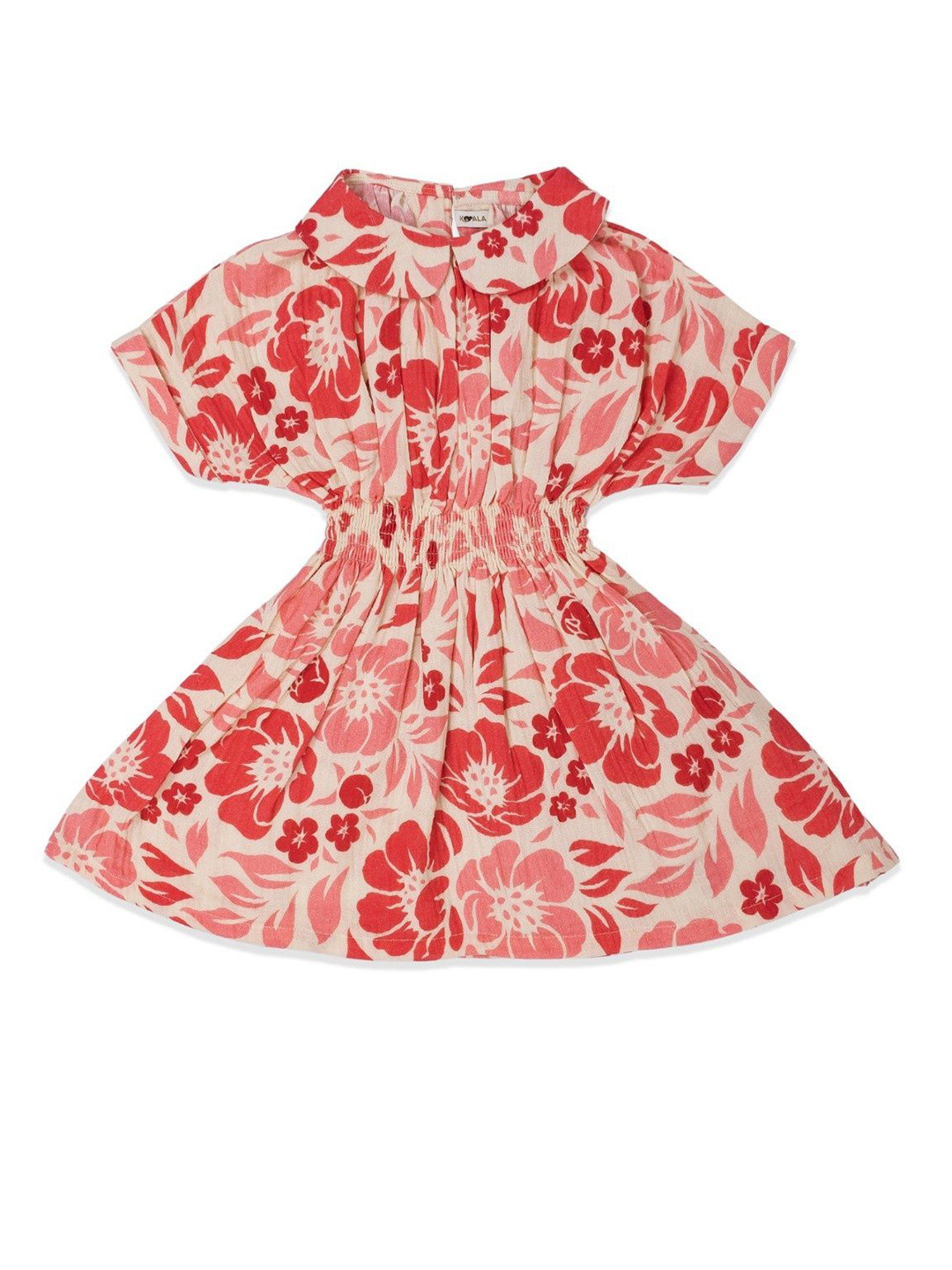 Koala Kidz Girls Foral Print Peter Pan Collar Smocked Fit & Flare Cotton Dress