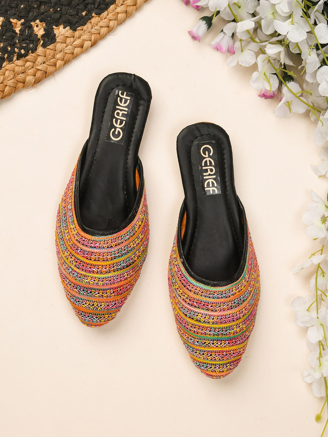 GERIEF Women Woven Design Ethnic - Embellished Mules