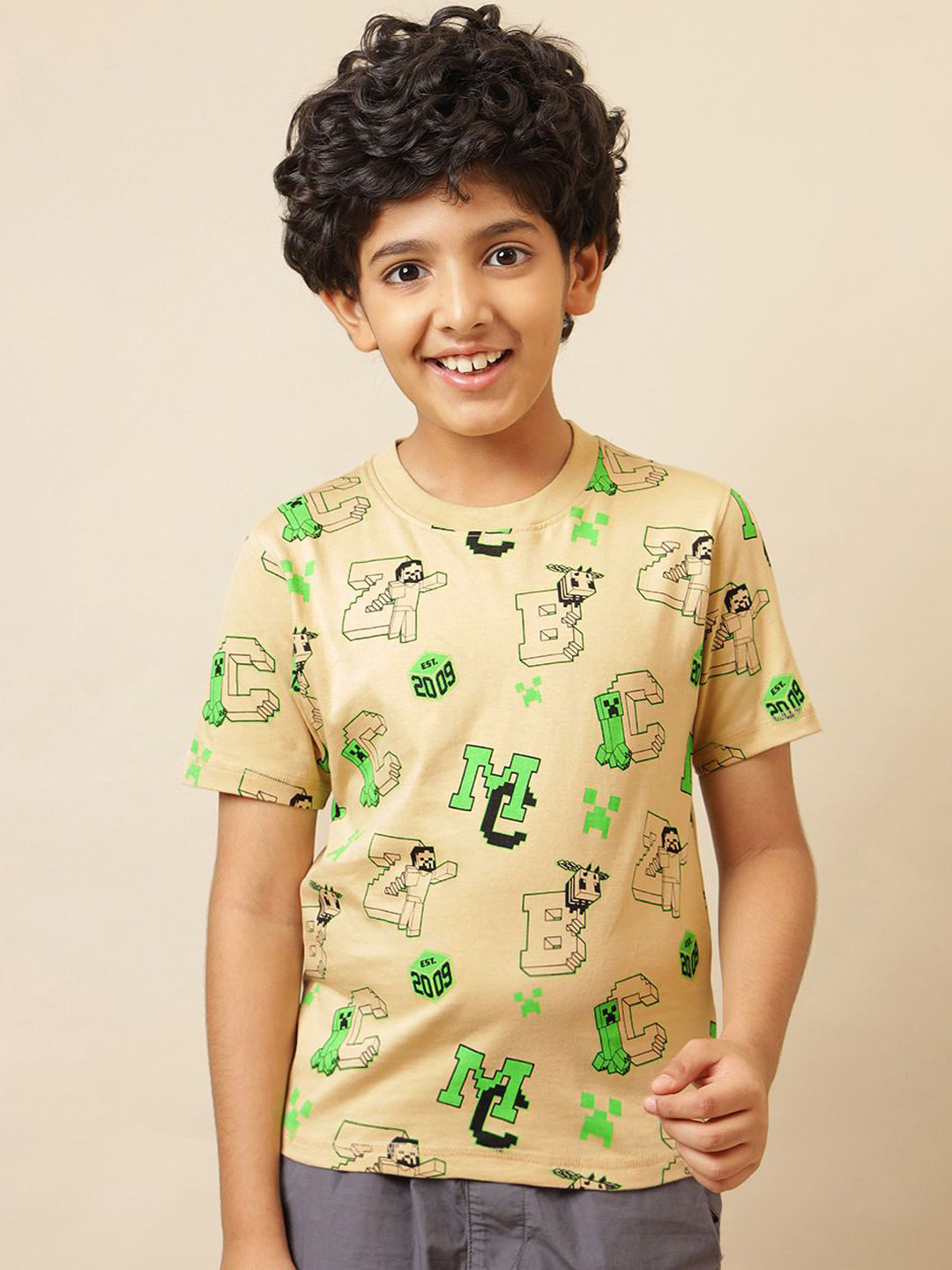 Kids Ville Boys Minecraft Graphic Printed Round Neck Pure Cotton T-shirt