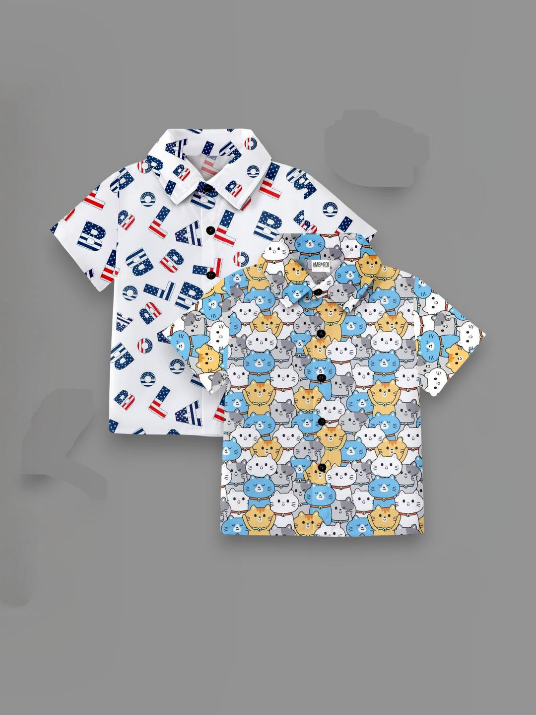 DUTT CREATION Boys Pack Of 2 White & Blue Printed Cotton Button-Down Collar Shirts