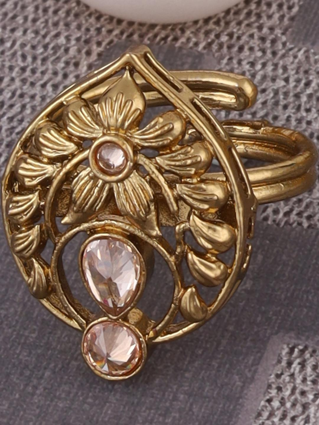 SALONI FASHION JEWELLERY Women Flower Shape Gold Plated Adjustable Finger Ring