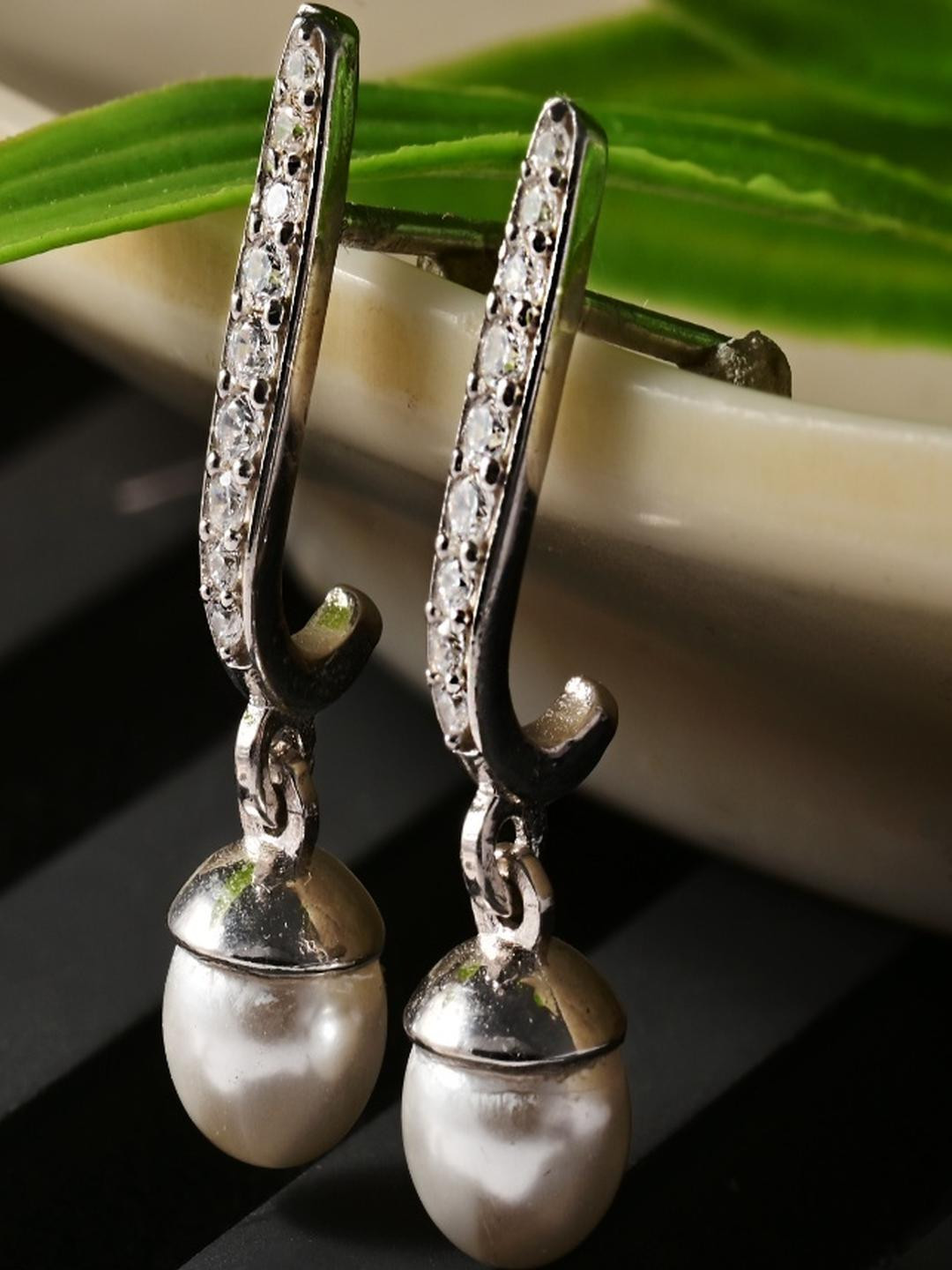Vinayak Jewellers 925 Sterling Silver The Pearl Drop Zirconia Silver Danglings
