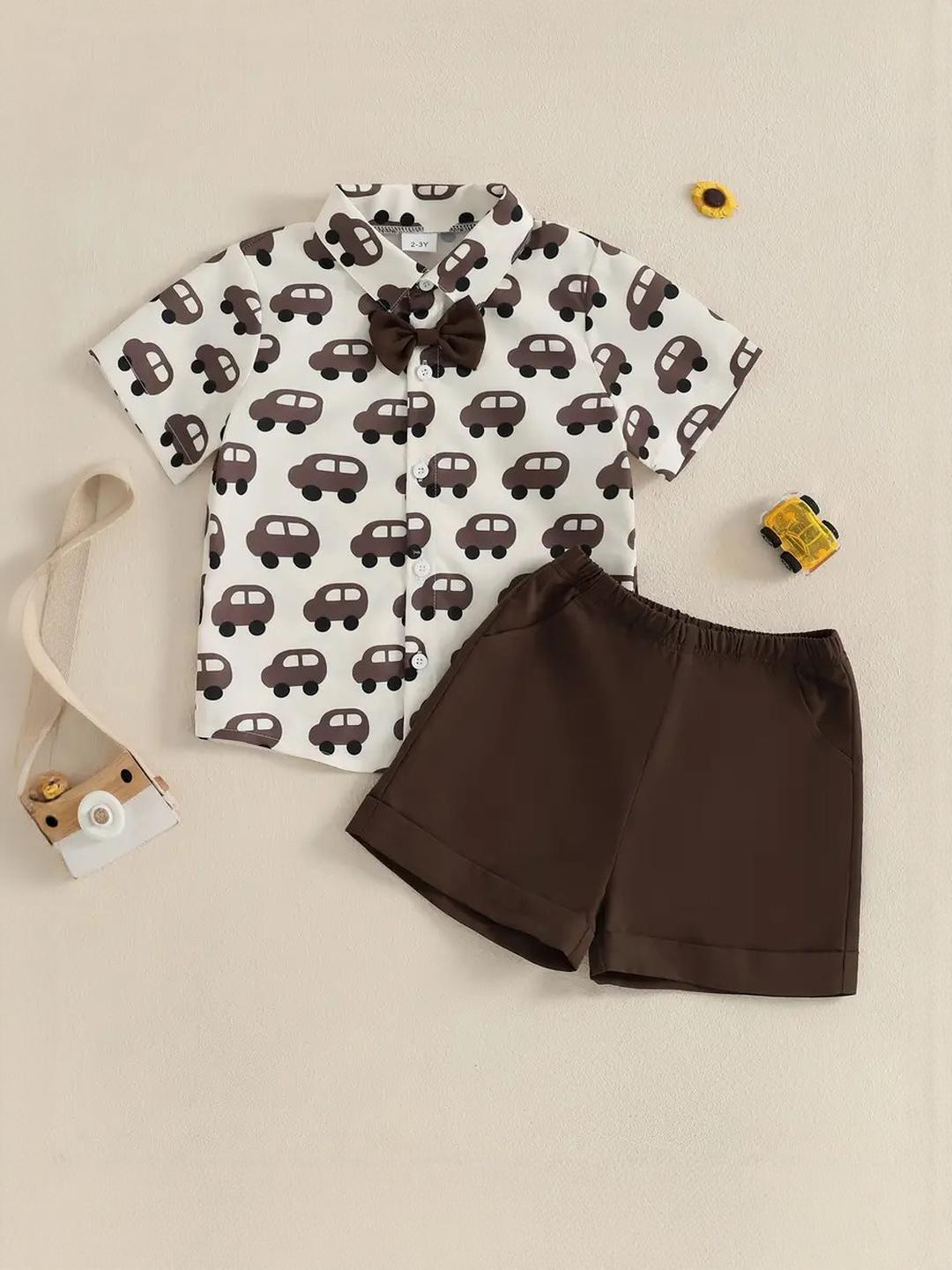 SHREE VANKIYA HANUMANJI FASHION Kids Brown Printed Shirt with Shorts