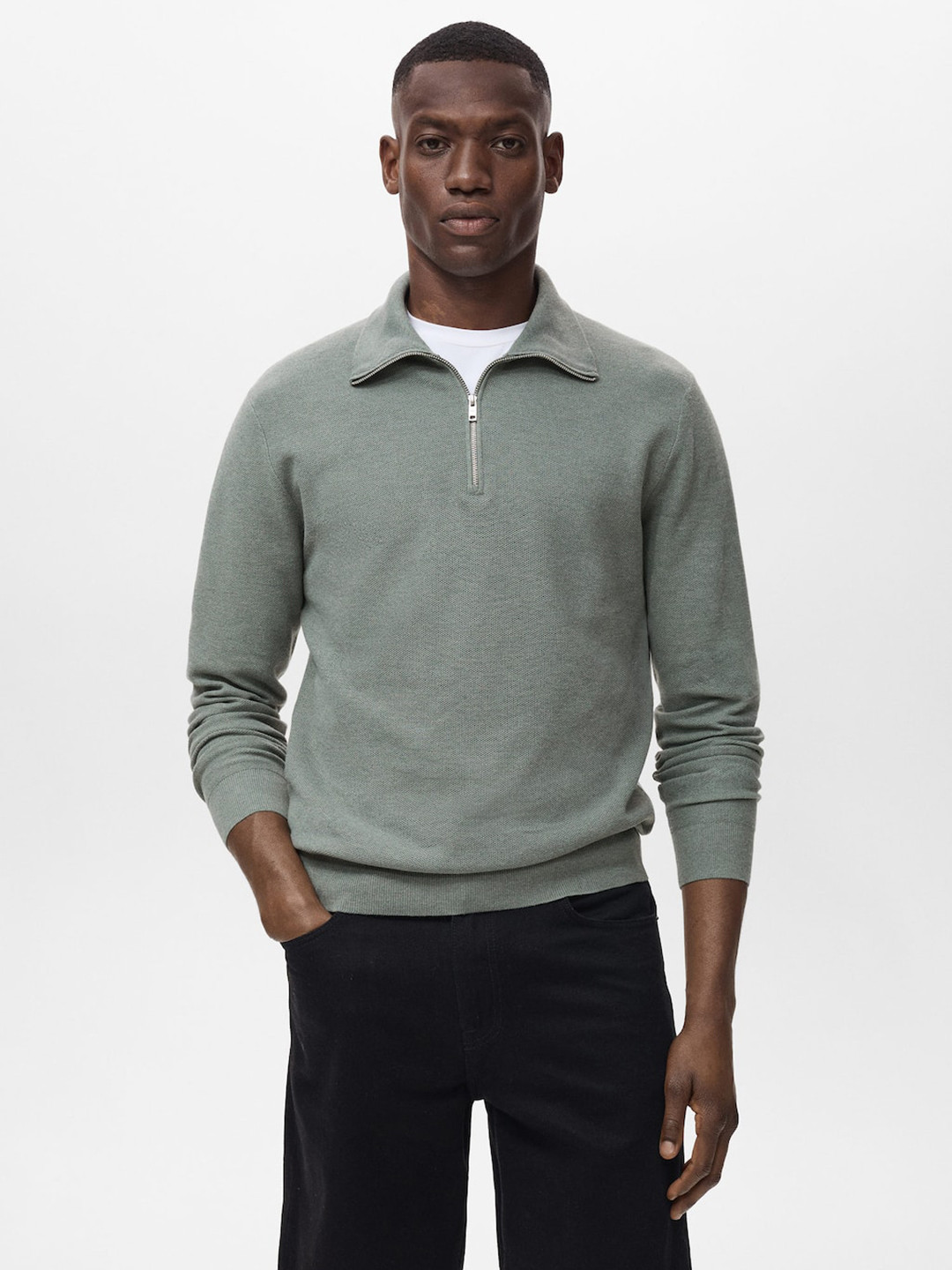 MANGO MAN Half-Zipper Pullover