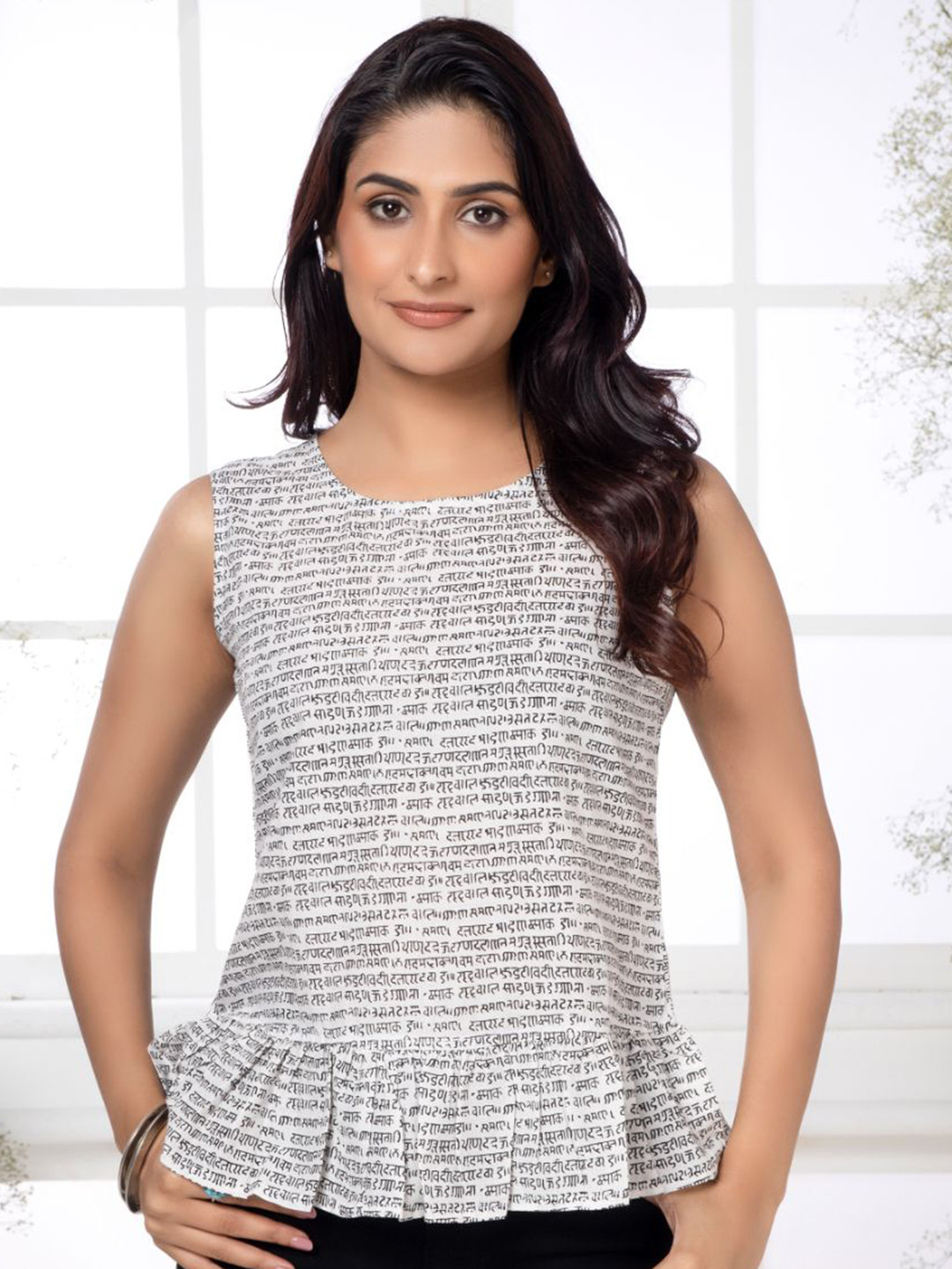 Saffron Threads Typography Print Cotton Peplum Top