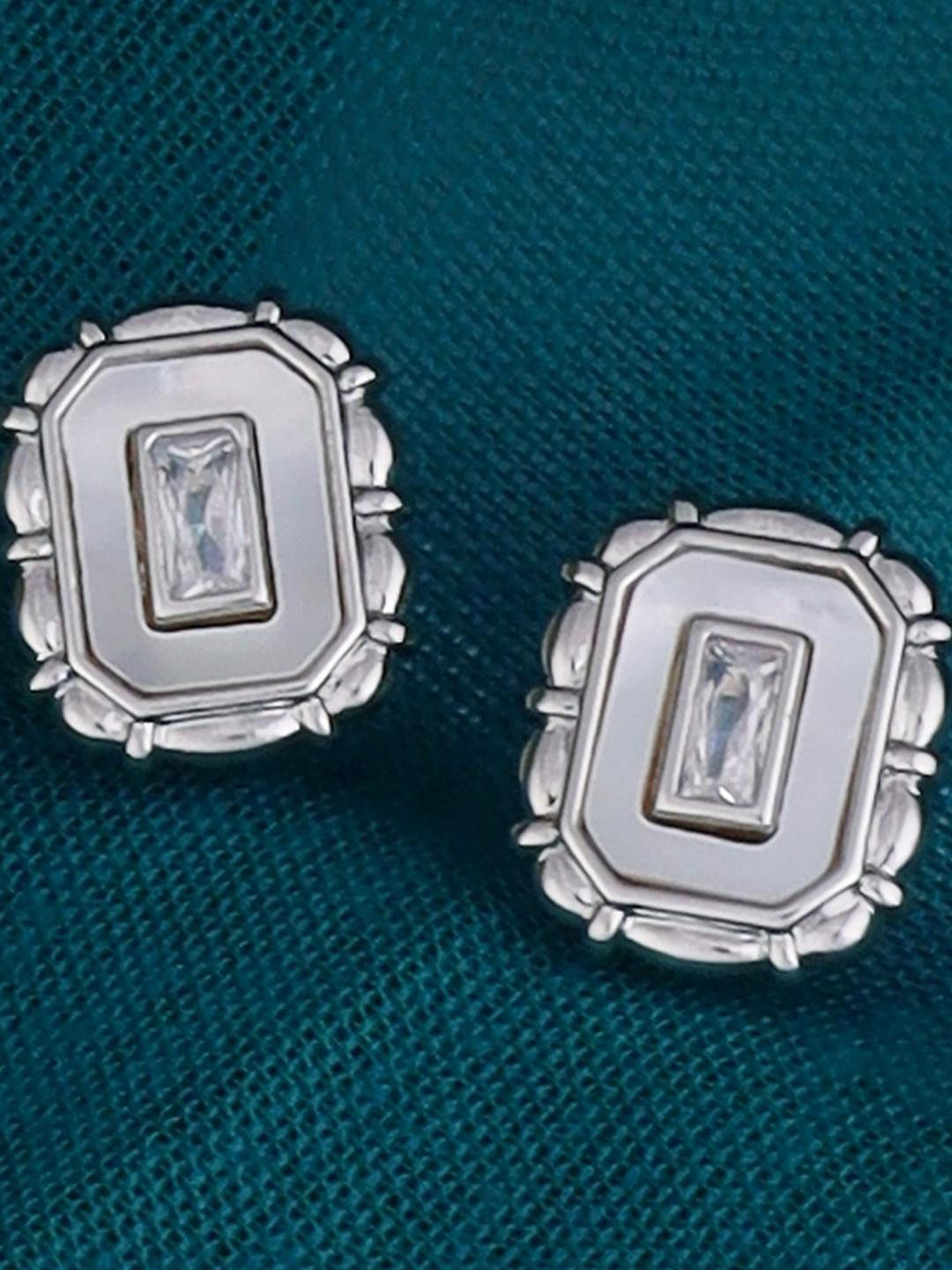 SALONI FASHION JEWELLERY Silver Plated Square Studs Earrings