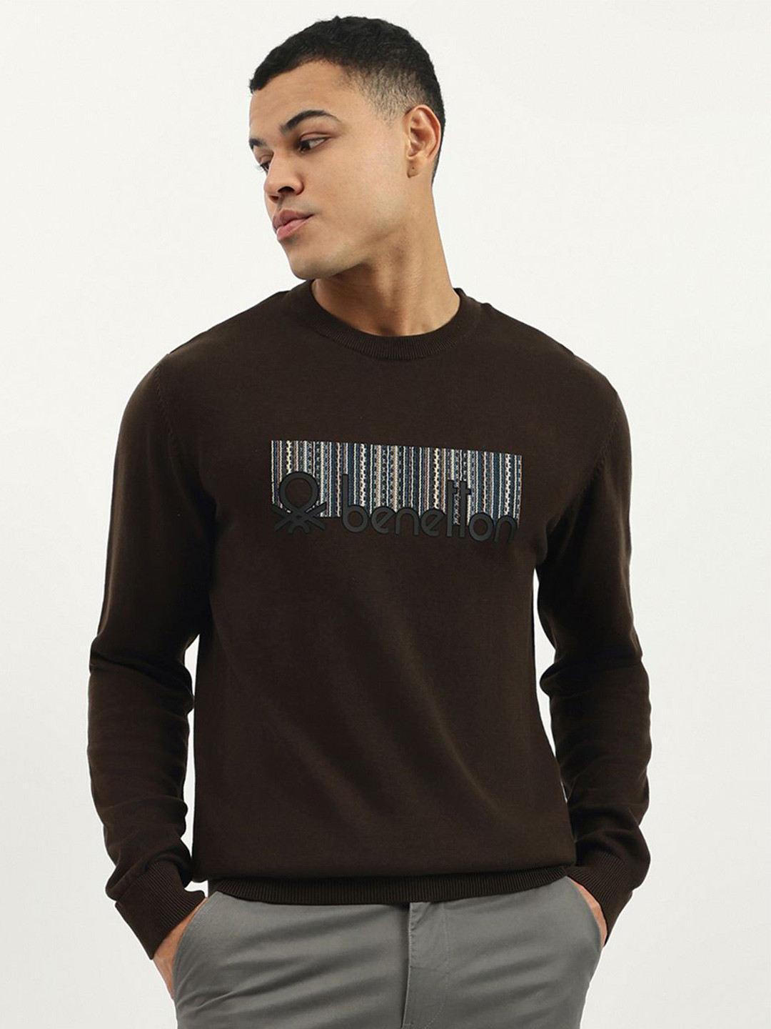 United Colors of Benetton Men Printed Regular Fit Crew Neck Pullover Sweaters