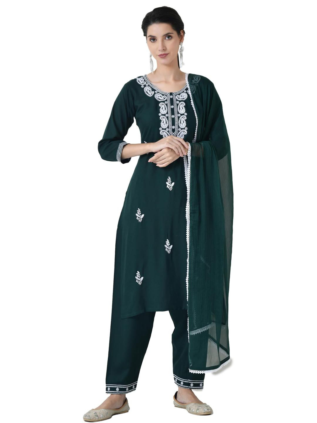 LIBOZA Women Chikankari Kurta & Pant With Dupatta