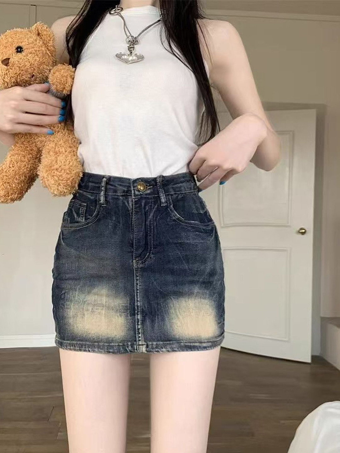 LULU & SKY Acid Wash Denim A-Line Mini Skirt