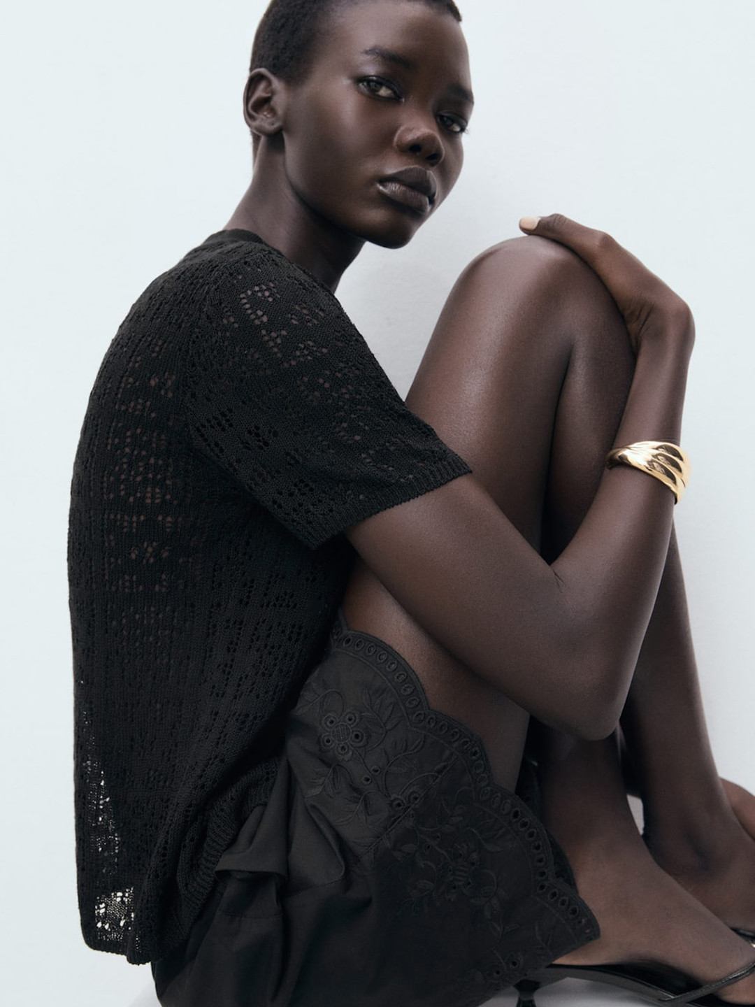 MANGO Crochet Tie-Up Neck Sheer Top