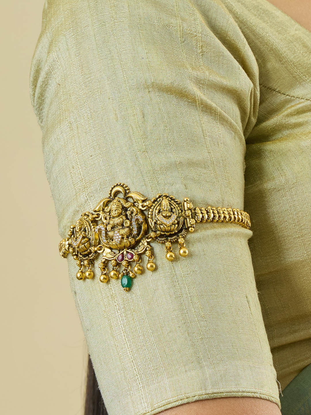 Kushal's Fashion Jewellery Women 92.5 Pure Silver Gold-Plated Oxidised Armlet Bracelet