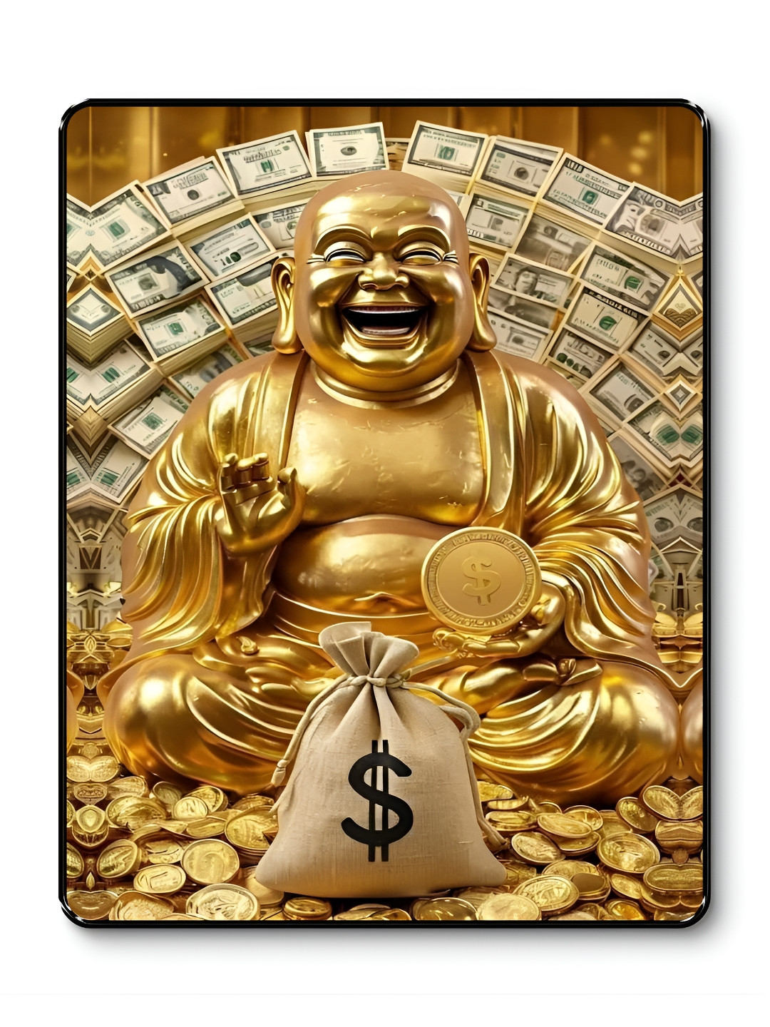 Myntra Elegant Homes Gold-Toned & Black Laughing Buddha Money Wall Art