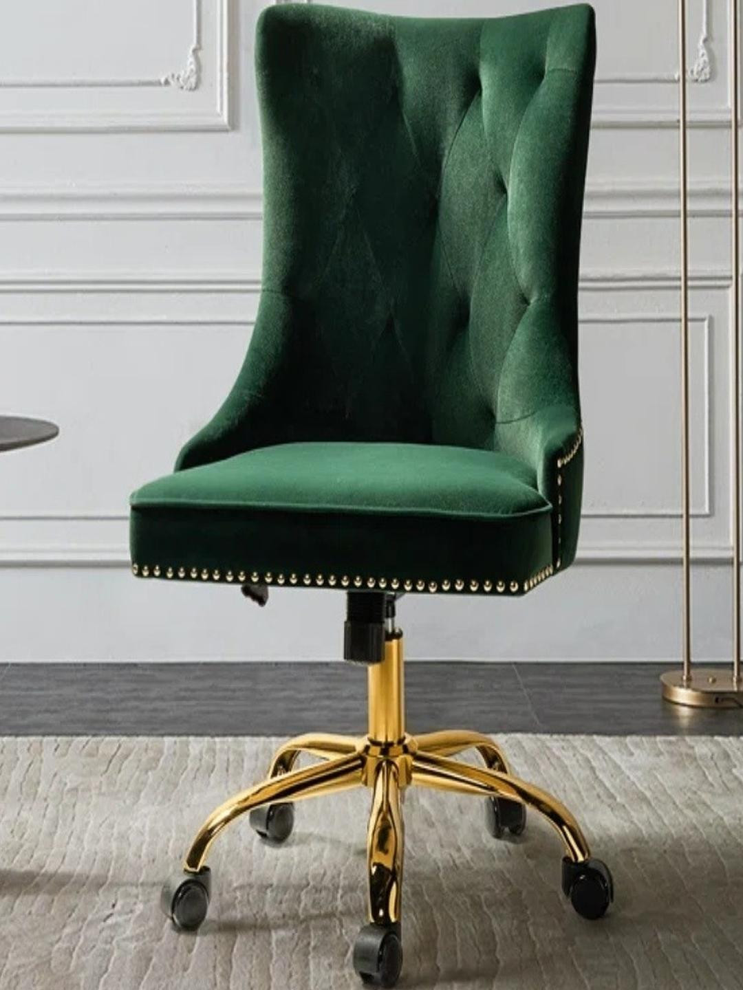 DOE BUCK Green Velvet With Gold-Plated Metal Adjustable Swen Task Chair