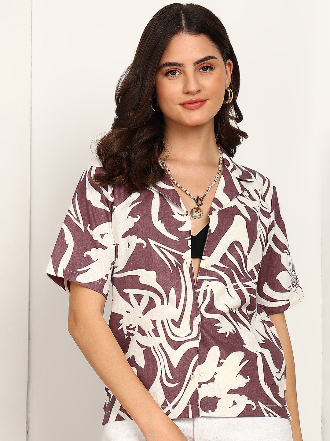 R.Code by The Roadster Life Co. Floral Printed Club Collar Short Sleeves Pure Cotton Shirt