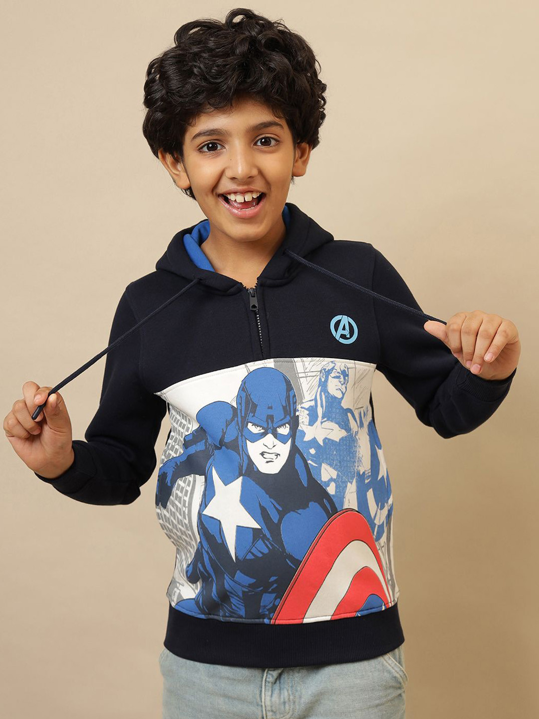 Kids Ville Boys Captain America Printed Regular Fit Hoodie