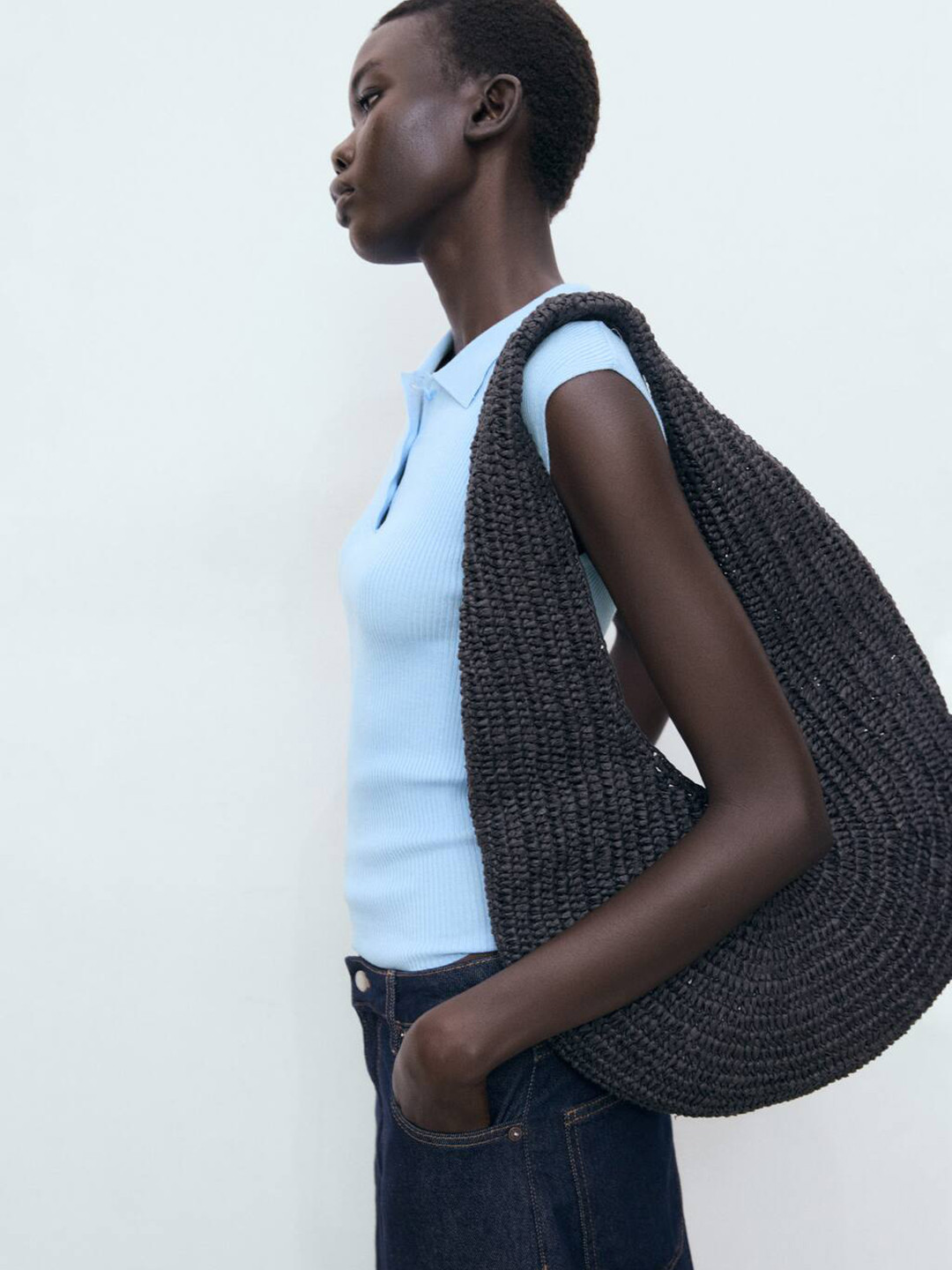 MANGO Ribbed Polo Collar Top