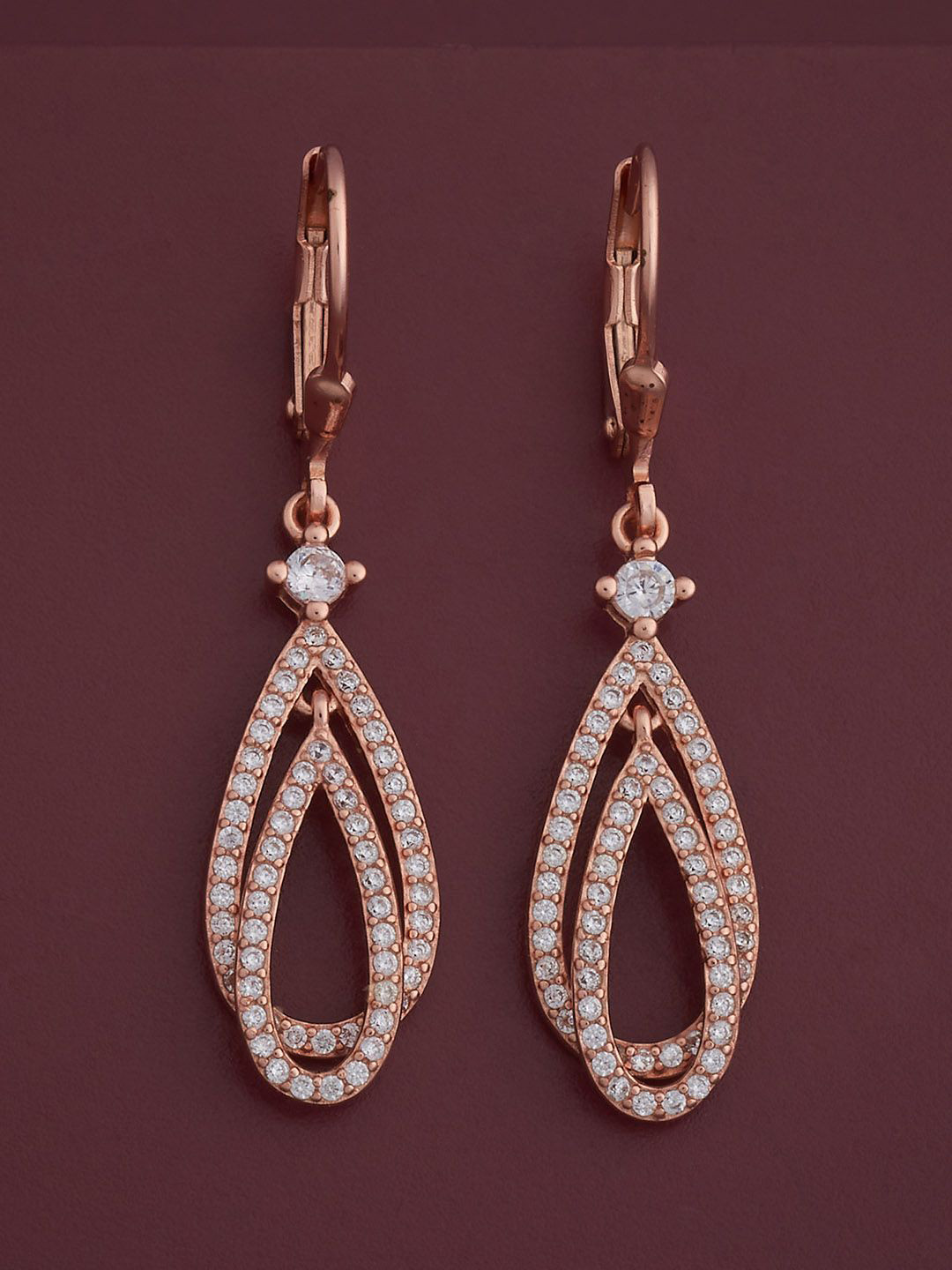 Kushal's Fashion Jewellery 92.5  Silve Rose Gold-Plated Zircon Hoop Earrings