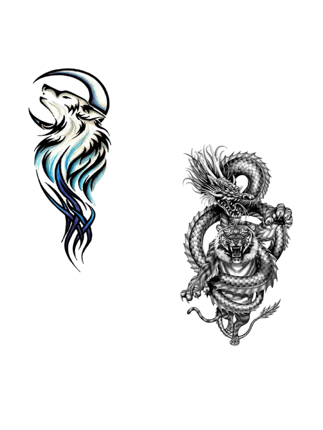 VOORKOMS Set Of 2 Tiger With Fox Snake Animals Waterproof Temporary Body Tattoos