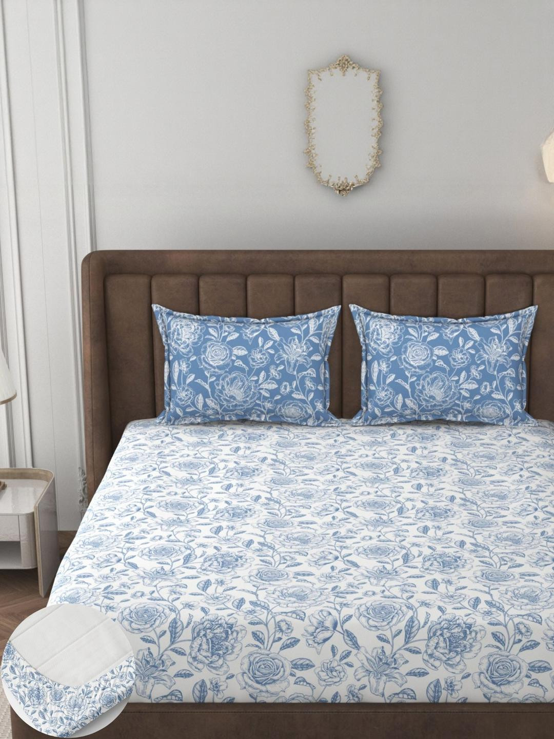 HIDECOR Super soft glace cotton printed elastic fitted bedsheet with 2 pillow cover