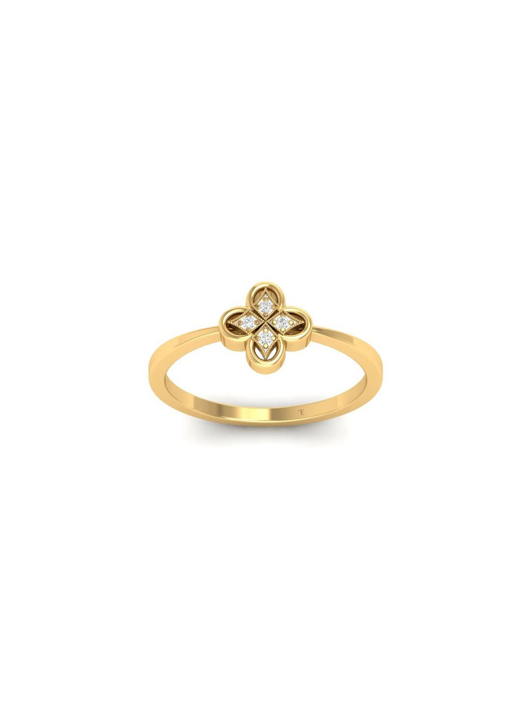 True Elegant Women Yellow Gold-Plated Ethnic Floral American Diamond Moissanite Ring