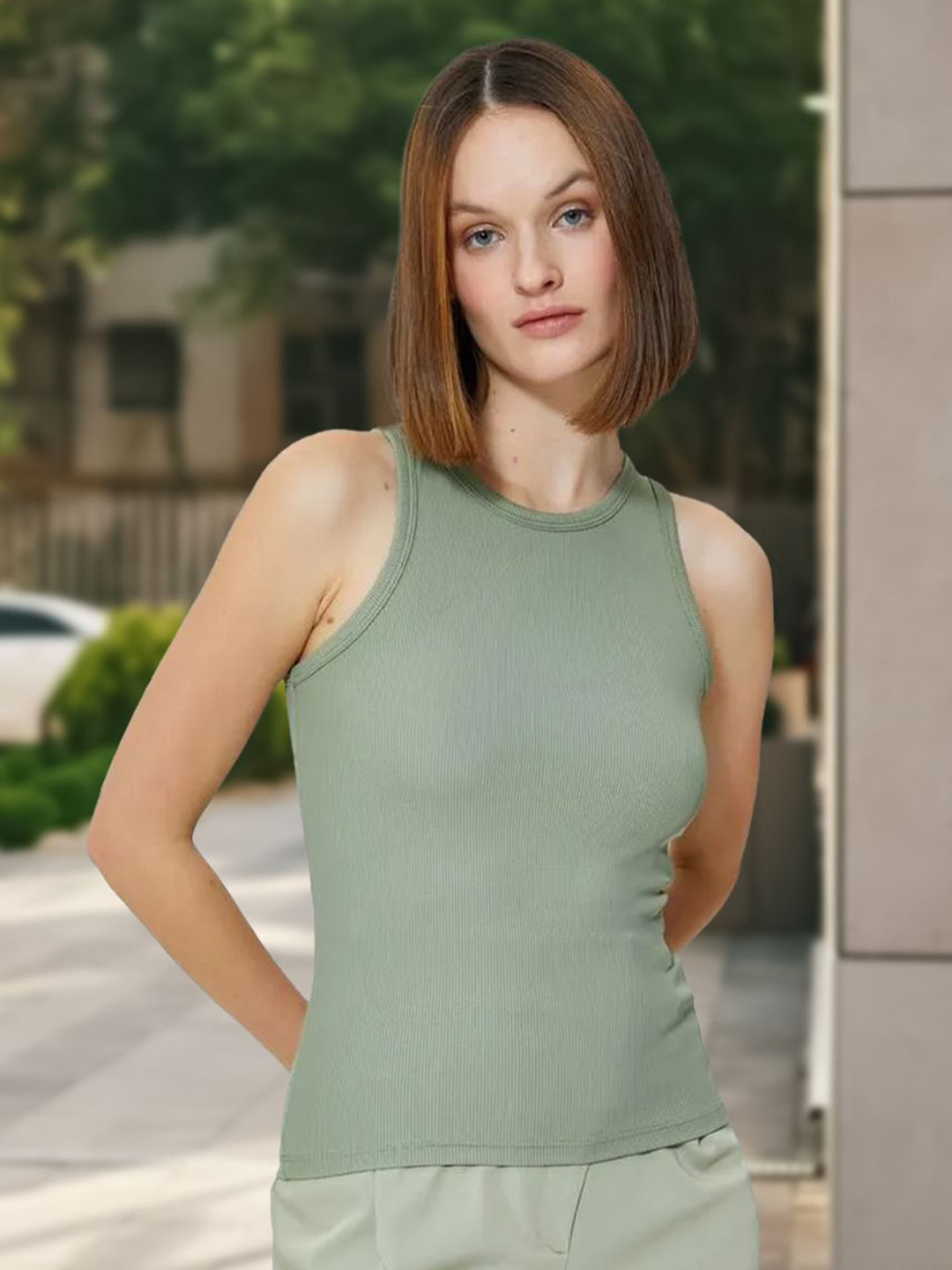 Unicus Apparel Women Fluorescent Green Ribbed Tank Top