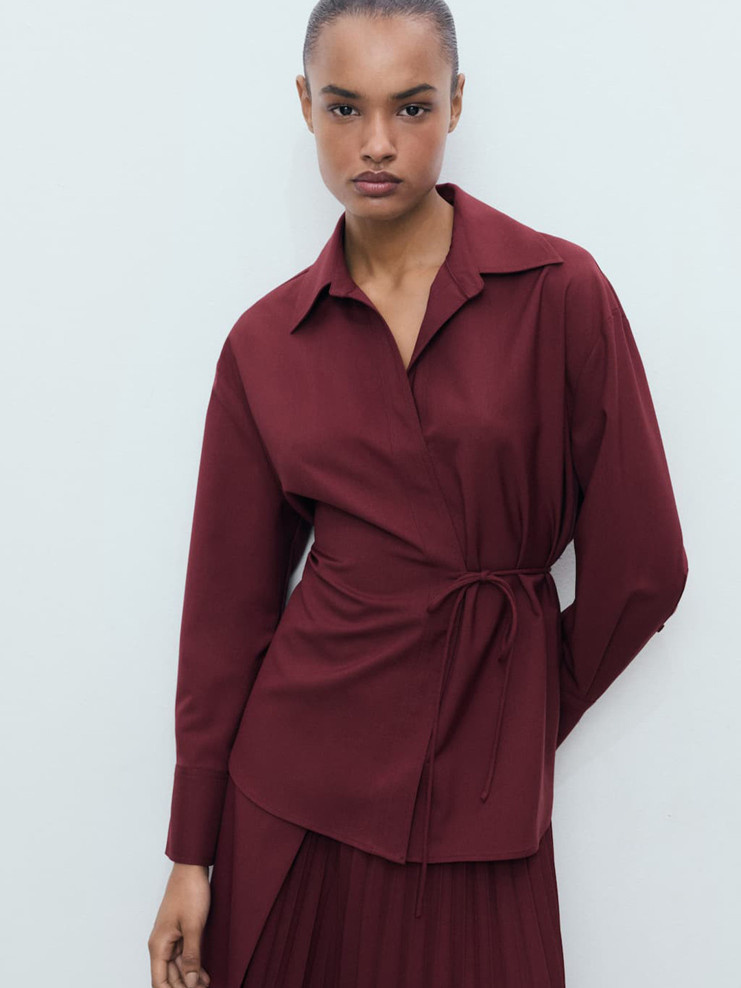 MANGO Wrap Tie-Up Longline Shirt