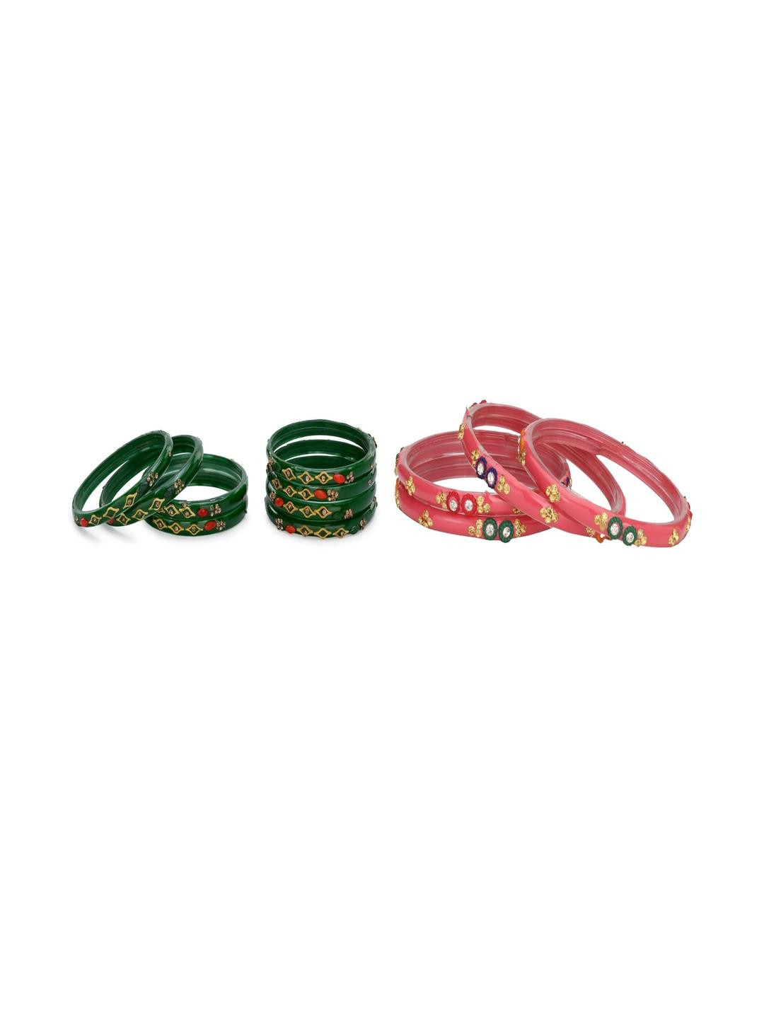 SOMIL Women Set Of 12 Artificial Stones & Beads Hand Decorated Glass Bangles