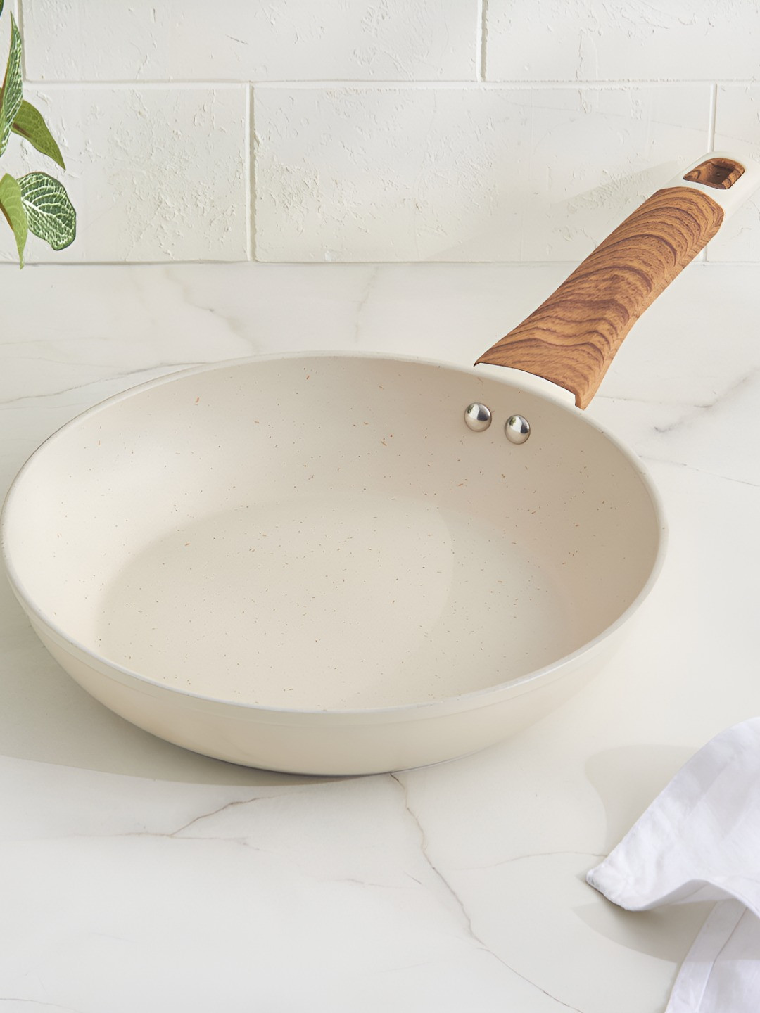 Home Centre Chef's Pride Jayeon Cream-Coloured & Brown Easy to Clean Non-Stick Frying Pan