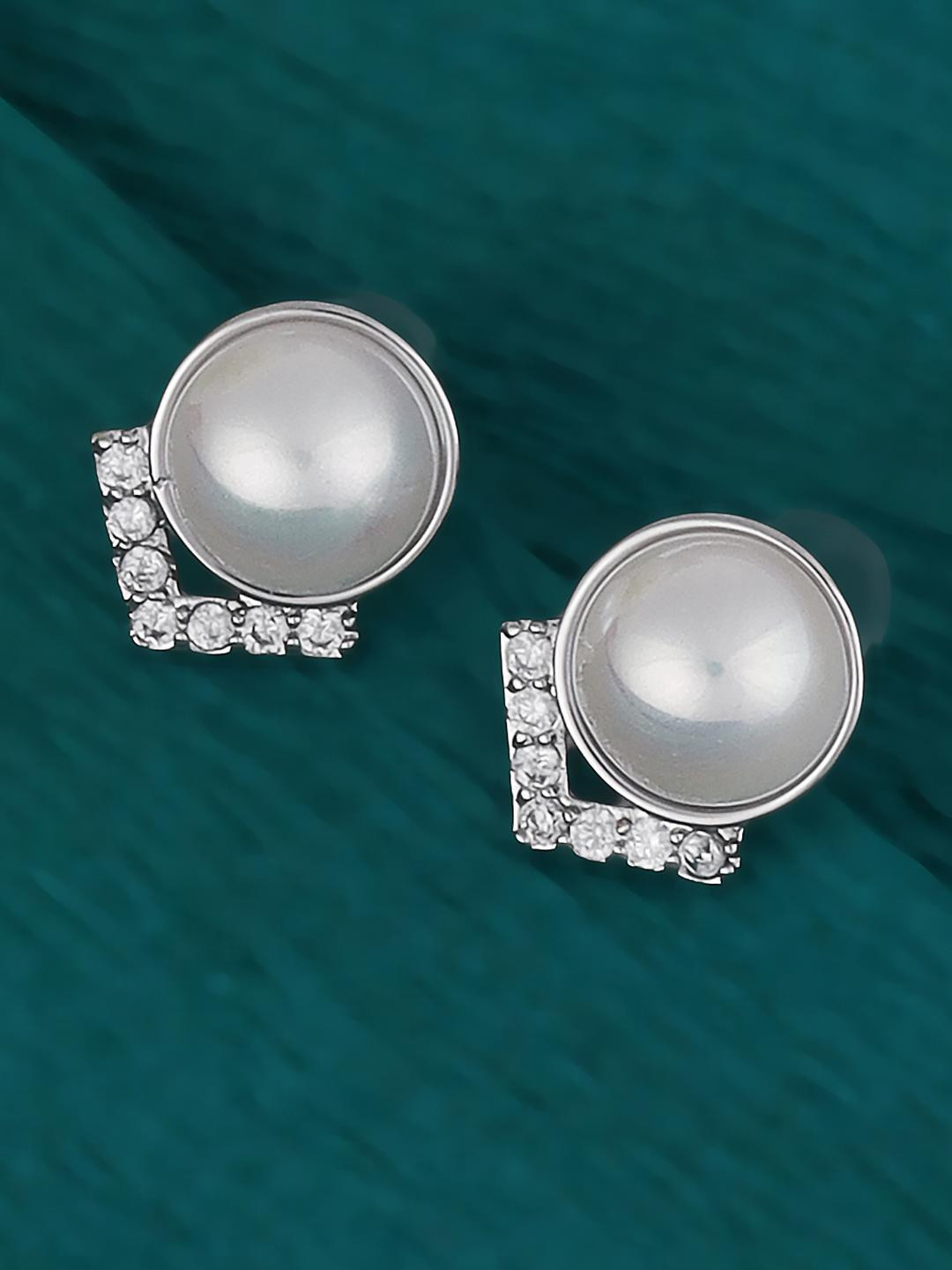 SALONI FASHION JEWELLERY Silver-Plated Brass Cubic Zirconia Studs