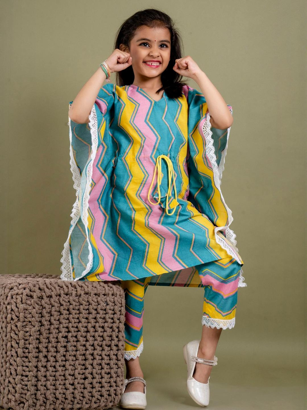 Flyfinns Girls Cotton Kaftan and Pant Set