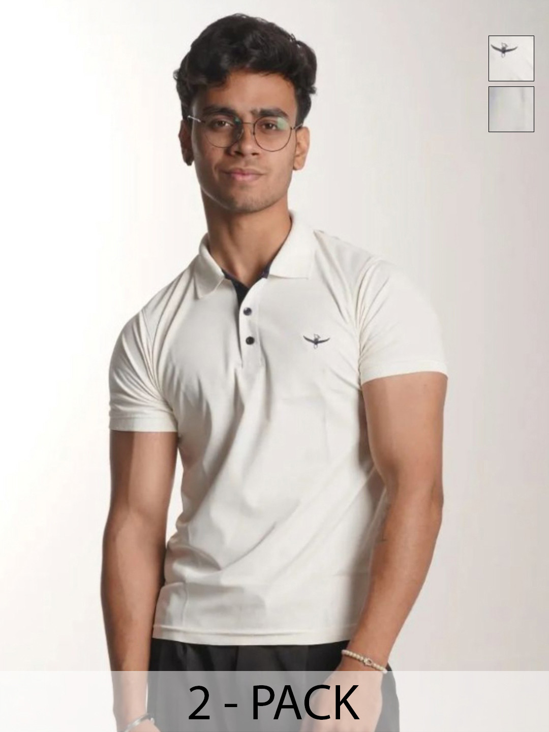 BHF Men Pack of 2 Muscle Fit Solid Polo Collar T-shirts