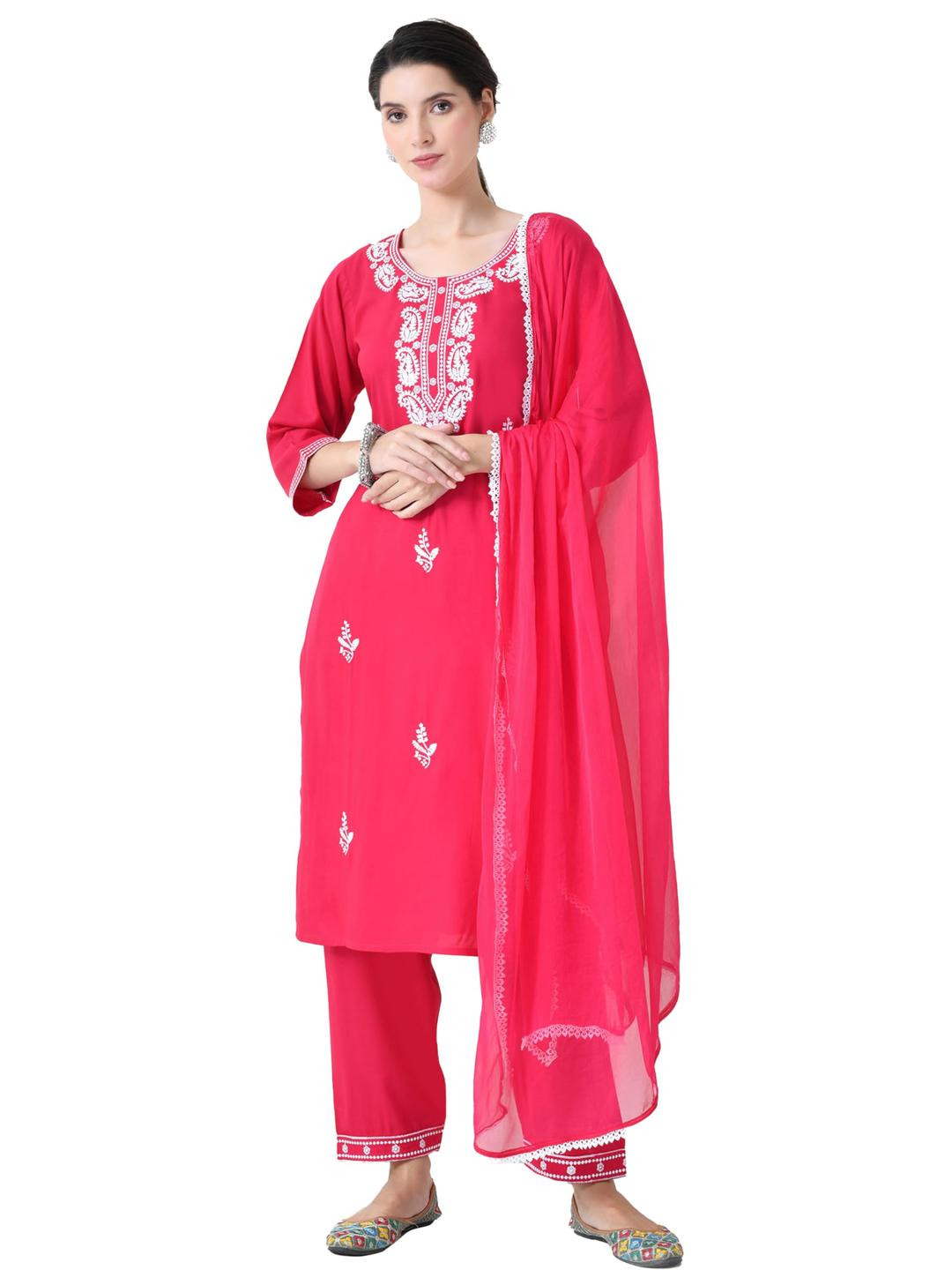 LIBOZA Women Chikankari Kurta Set With Dupatta
