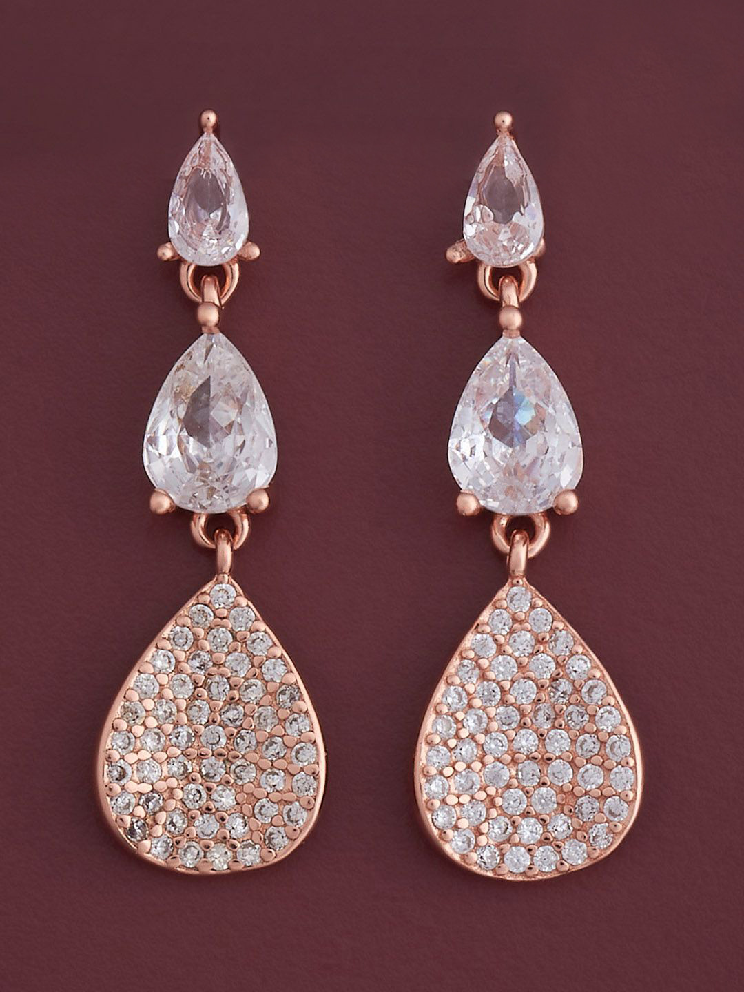 Kushal's Fashion Jewellery 92.5  Silver Rose Gold-Plated Tear Drop Drop Earrings