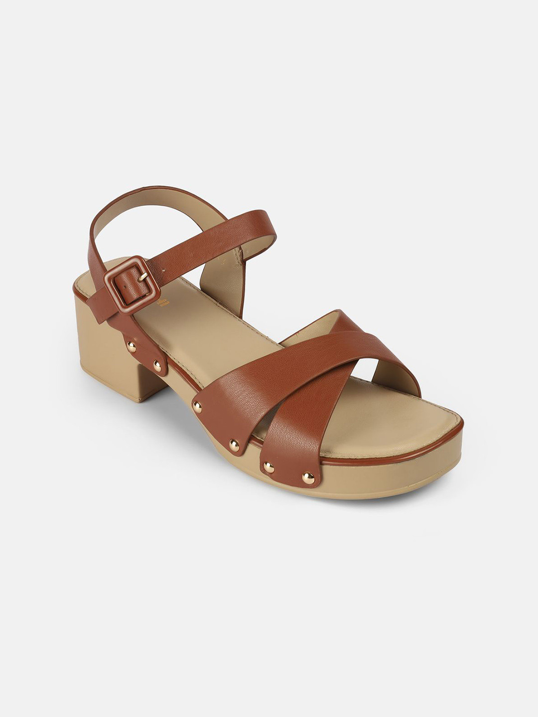 Mochi Women Open Toe Blocked Heels Sandals with Buckles