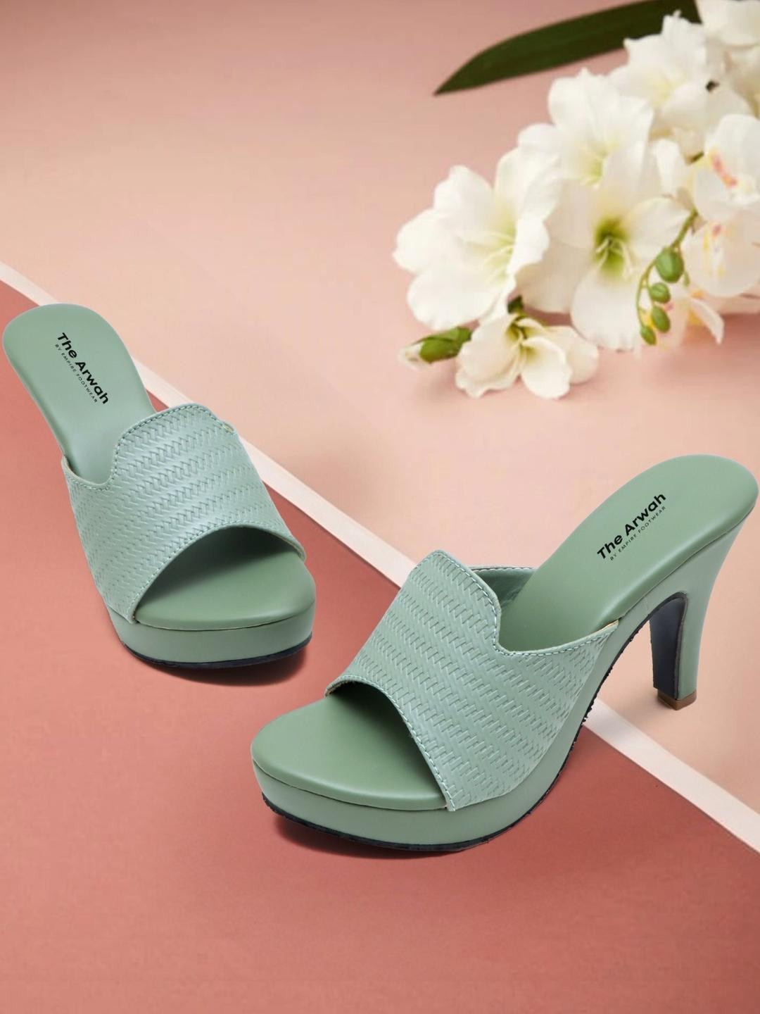 THE ARWAH Women green Stiletto Heel Peep Toes