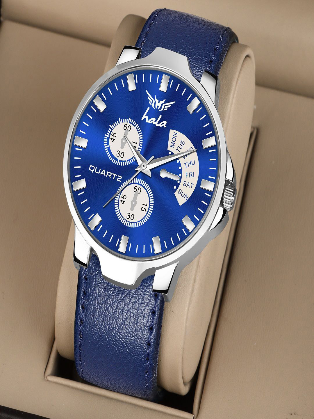 Hala Men Textured Dial & Leather Straps Analogue Multi Function Watch Hala 1041-Blue