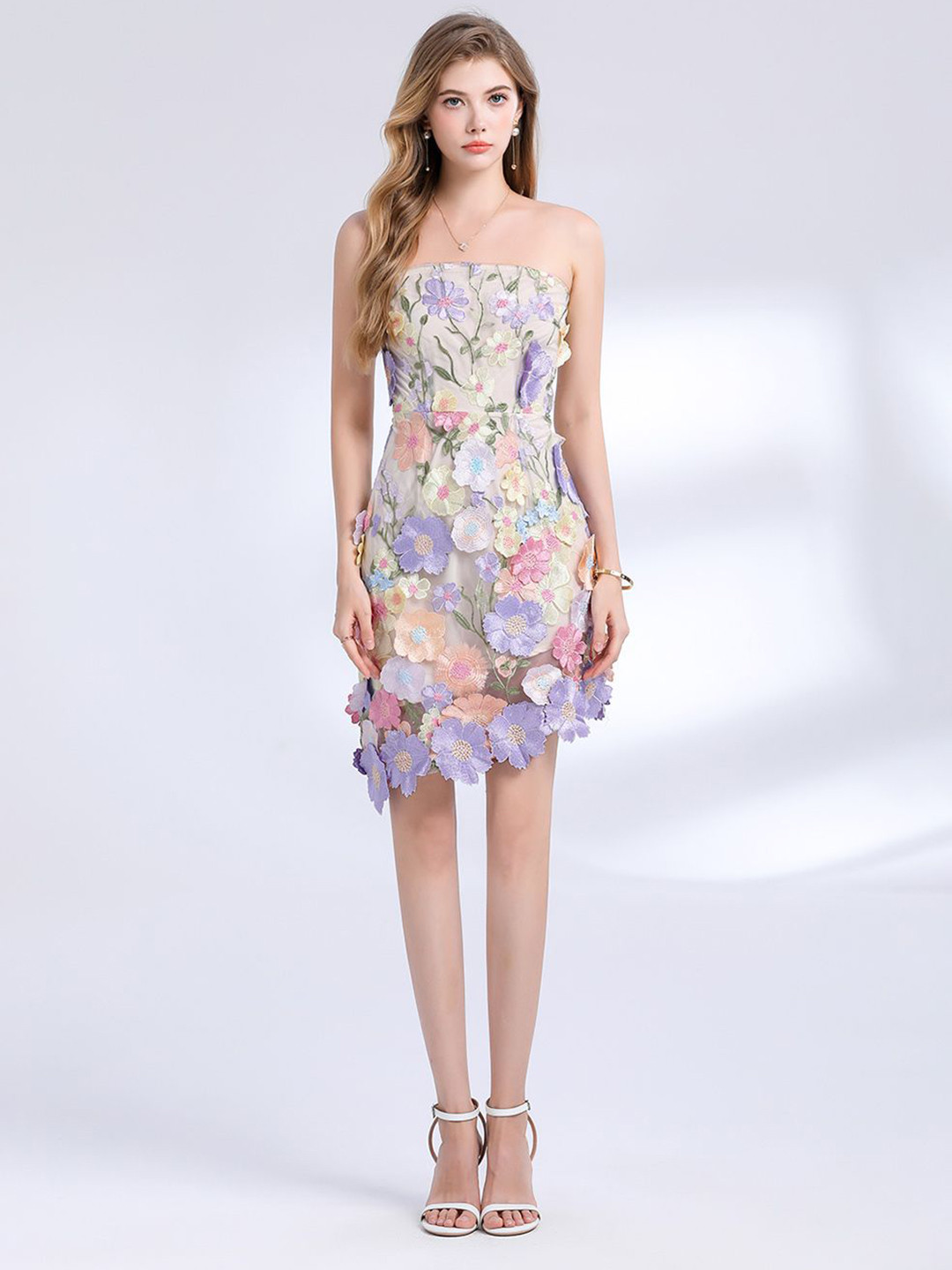 JC Collection Women Floral Print Applique A-Line Dress