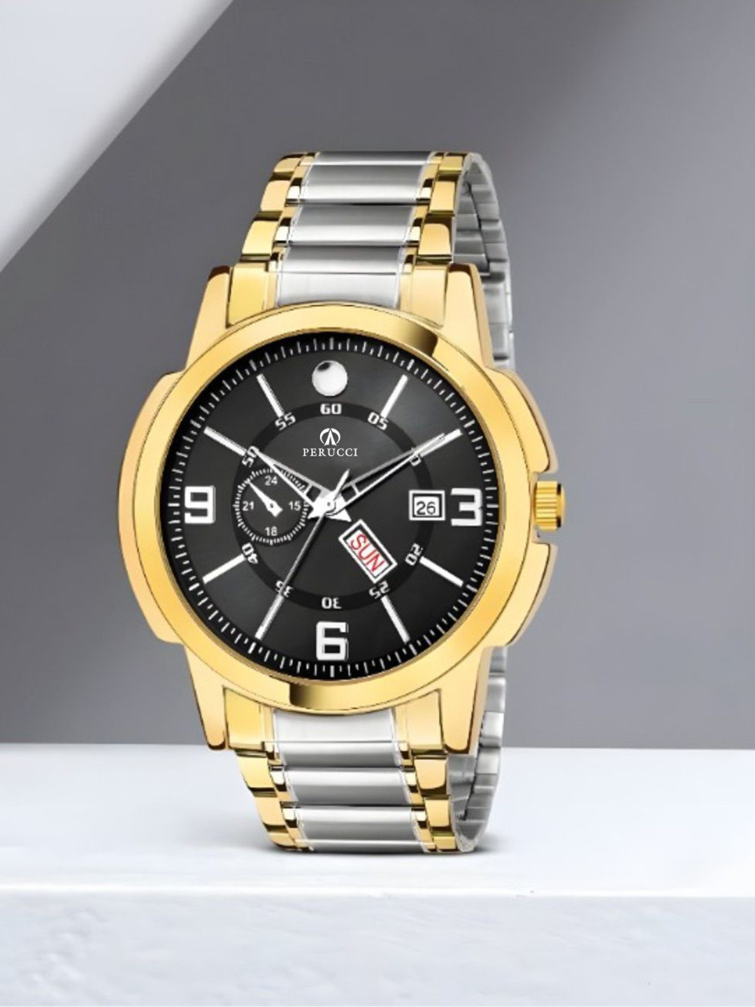 PERUCCI Men Stainless Steel Bracelet Style Straps Analogue Watch P-440 Daul Tone Movado