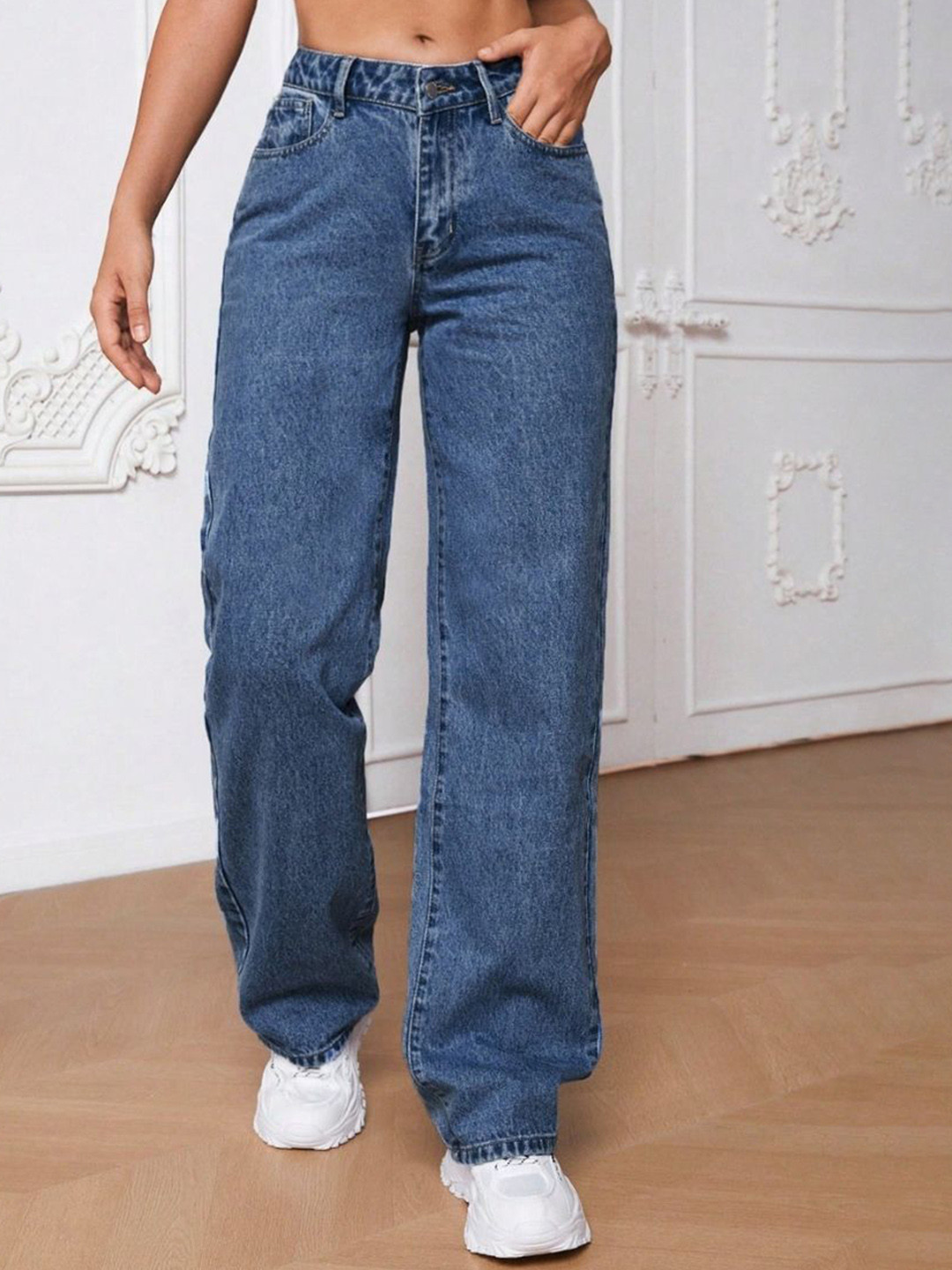 NU CLOTHS Women Comfort Wide Leg Clean Look No Fade High-Rise Stretchable Jeans