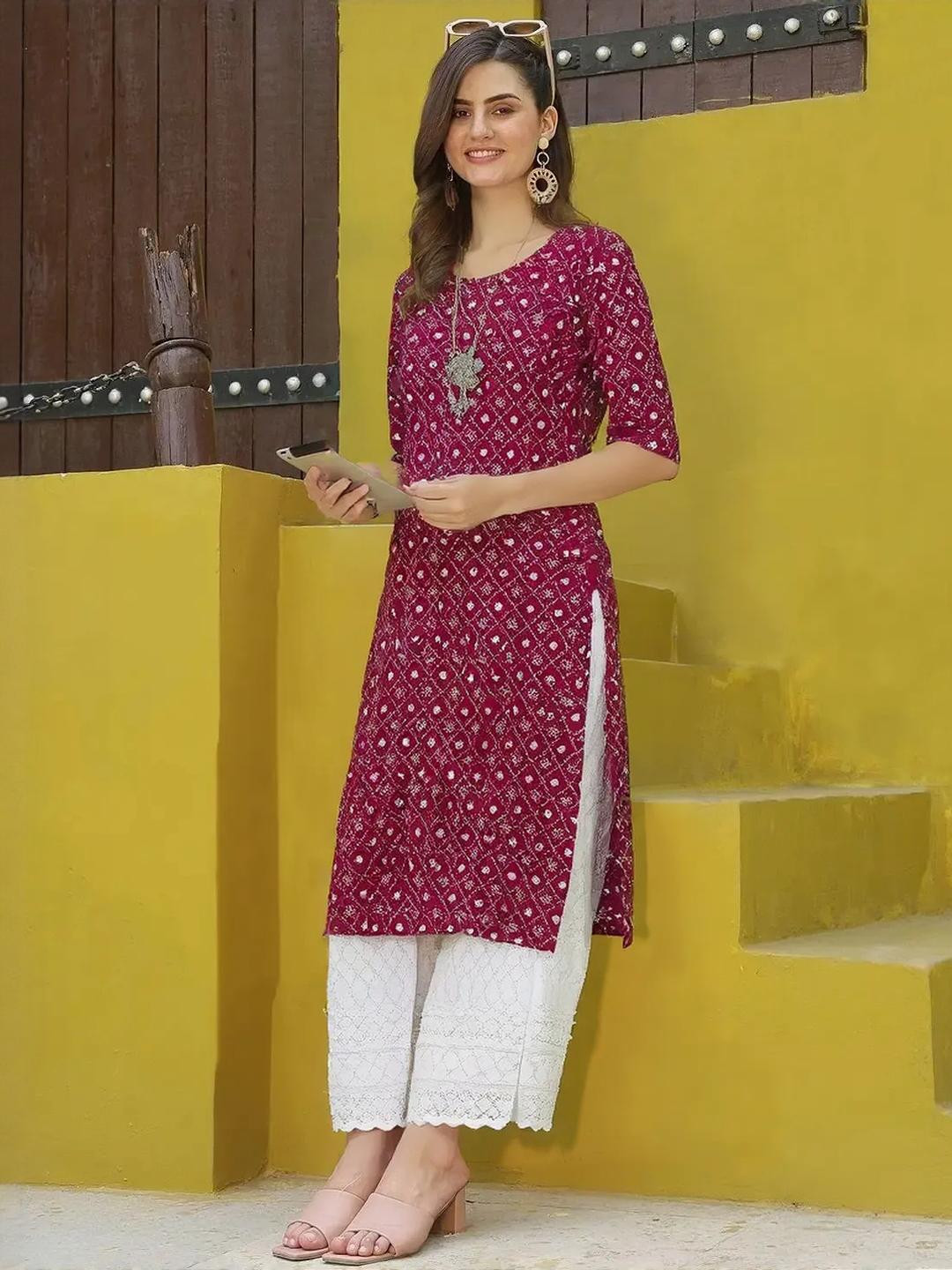 SZN Women red Stylish Crepe Printed Straight Kurti