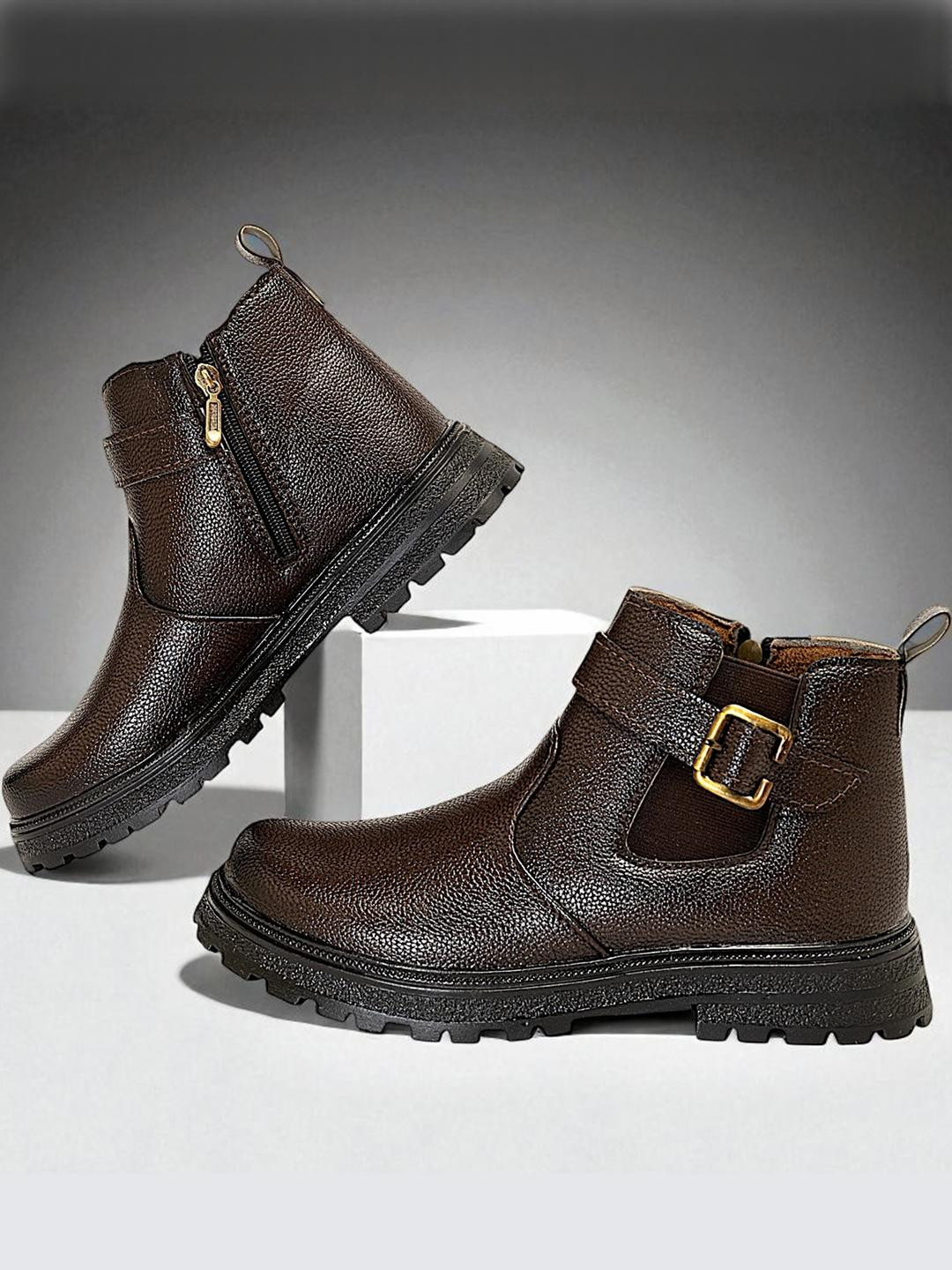 Freeplay Boys Brown Hign Ankle Zipper Boots