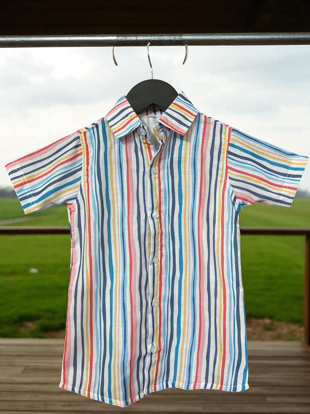 The Collared Kids Vertical Striped Spread Collar Cotton Casual Shirt