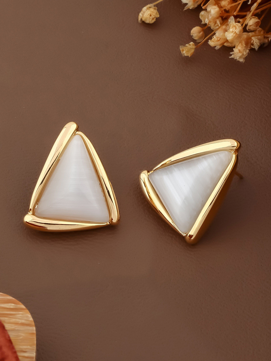QUERALT Brass-Plated Pearls Triangular Shaped Studs