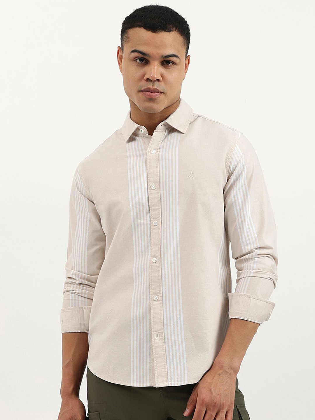 United Colors of Benetton Men Vertical Striped Spread Collar Cotton Casual Shirt