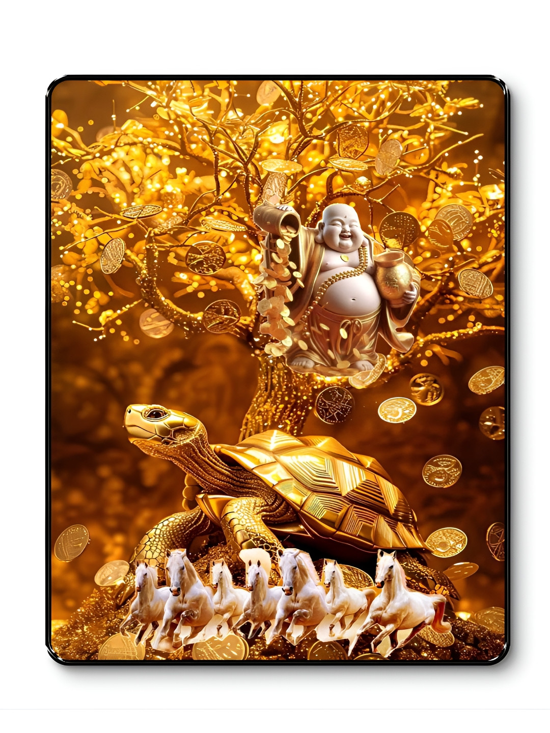 Myntra Elegant Homes Gold-Toned & White Money Tree Buddha Religious Wall Art