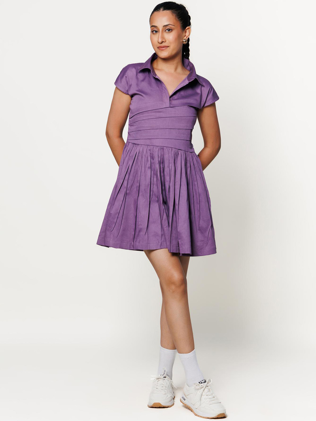 Zwankee Orchid Women Shirt Collar Satin Fit & Flare Mini Dress